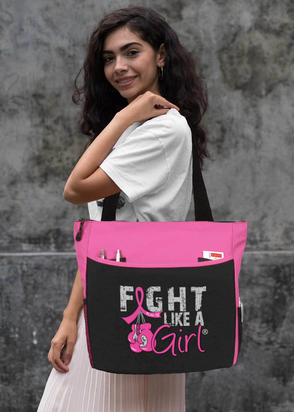 Fight Like a Girl Knockout Dakota Tote Bag - Black w/ Pink (2024 Version)