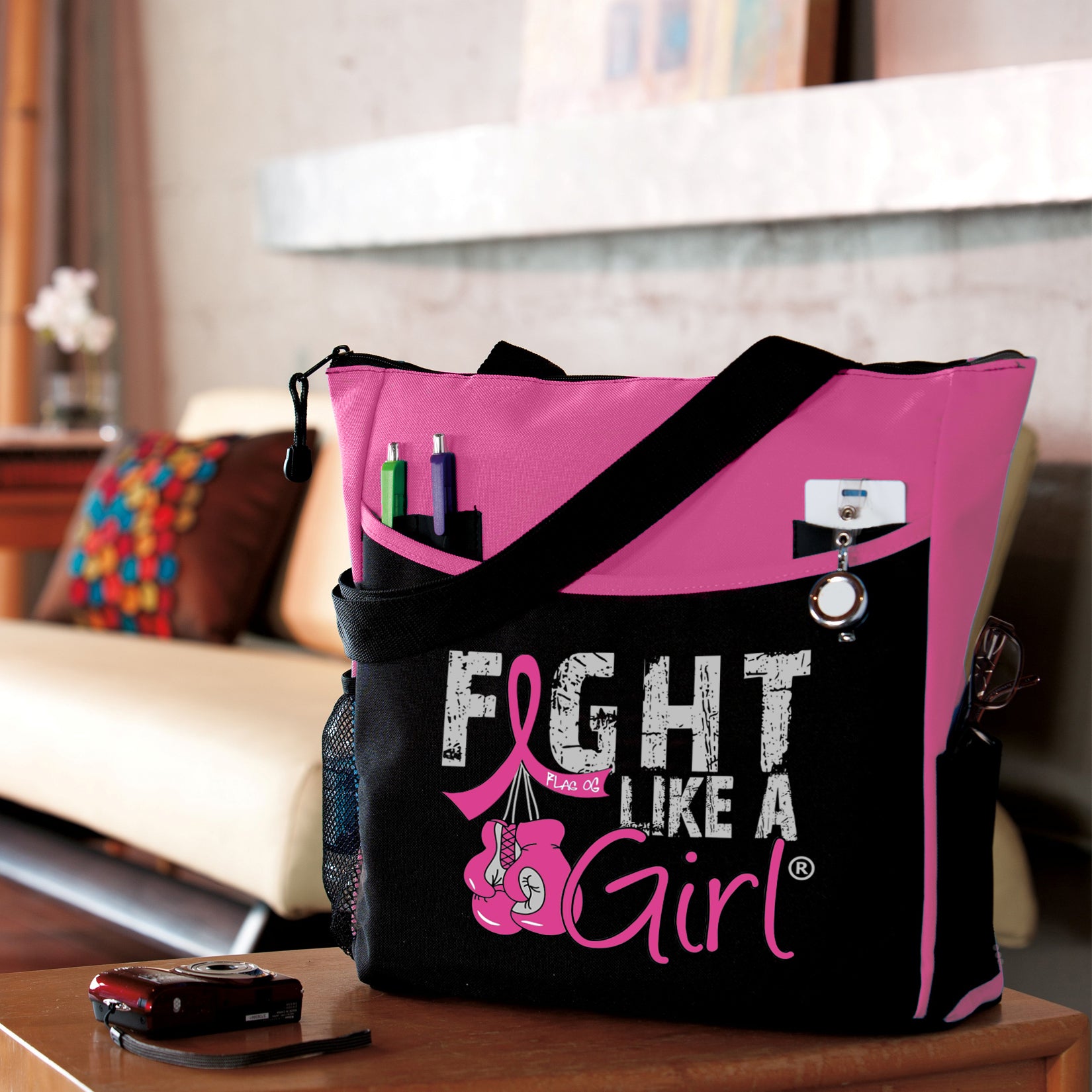 Fight Like a Girl Knockout Dakota Tote Bag - Black w/ Pink (2024 Version)