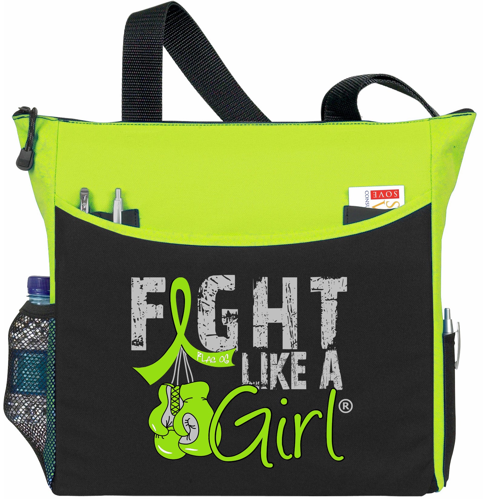 Fight Like a Girl Knockout Dakota Tote Bag - Black w/ Lime Green (2024 Version)