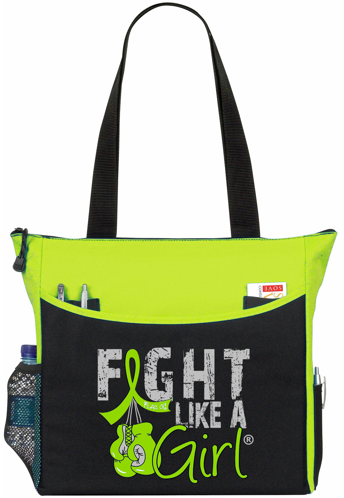 Fight Like a Girl Knockout Dakota Tote Bag - Black w/ Lime Green (2024 Version)