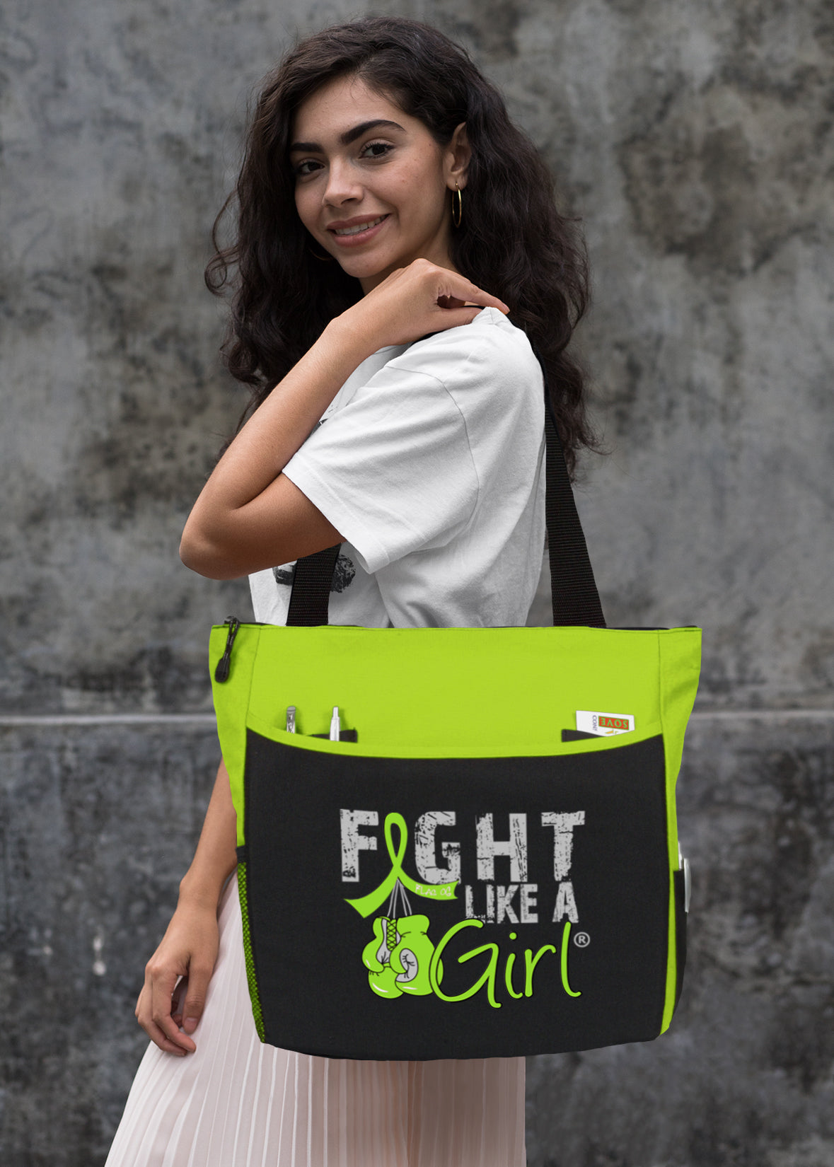 Fight Like a Girl Knockout Dakota Tote Bag - Black w/ Lime Green (2024 Version)