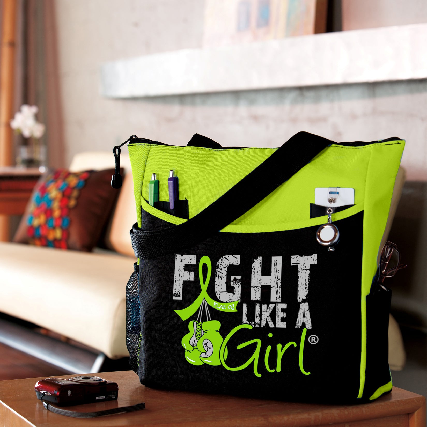 Fight Like a Girl Knockout Dakota Tote Bag - Black w/ Lime Green (2024 Version)