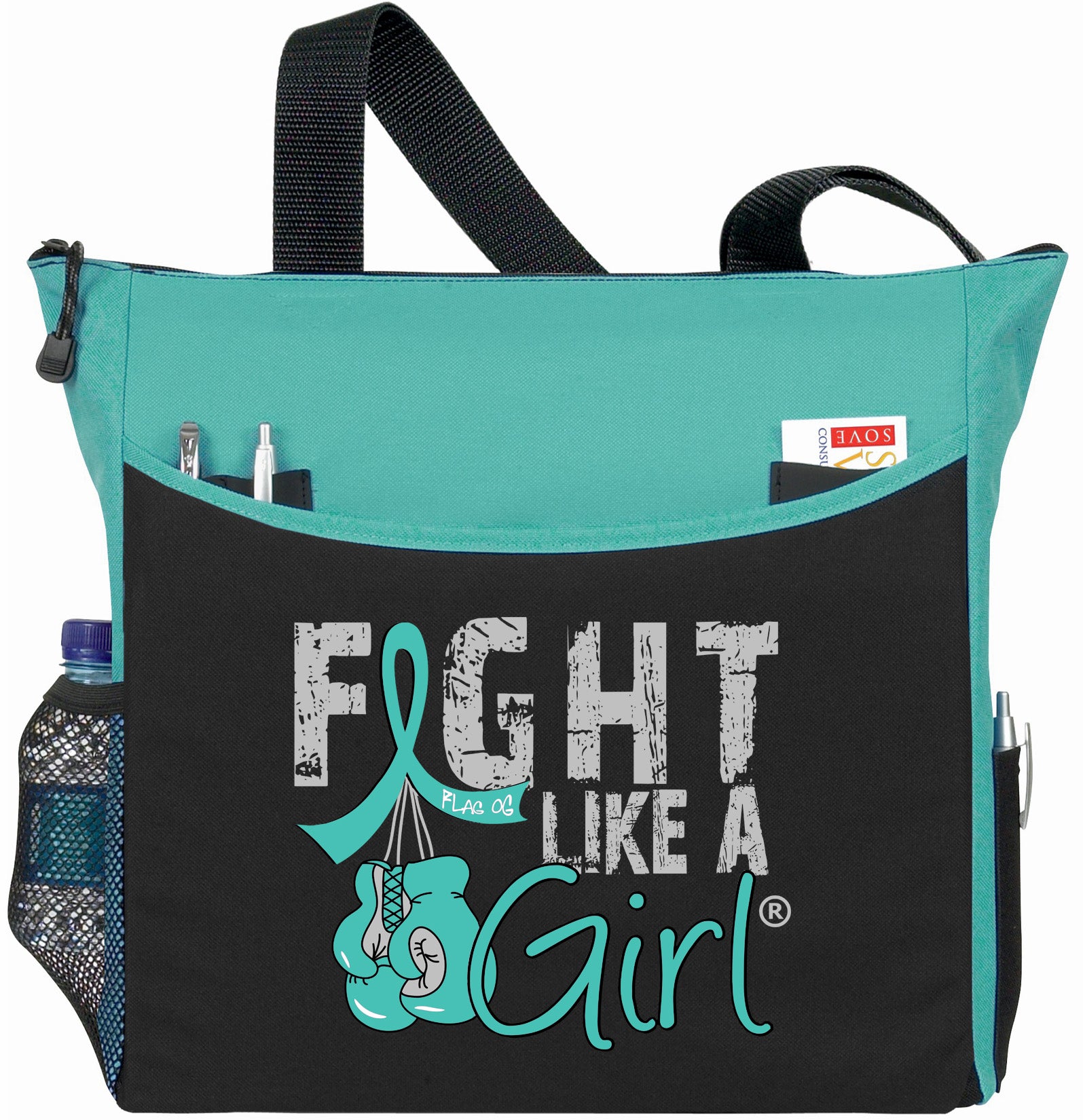 Fight Like a Girl Knockout Dakota Tote Bag - Black w/ Teal (2024 Version)