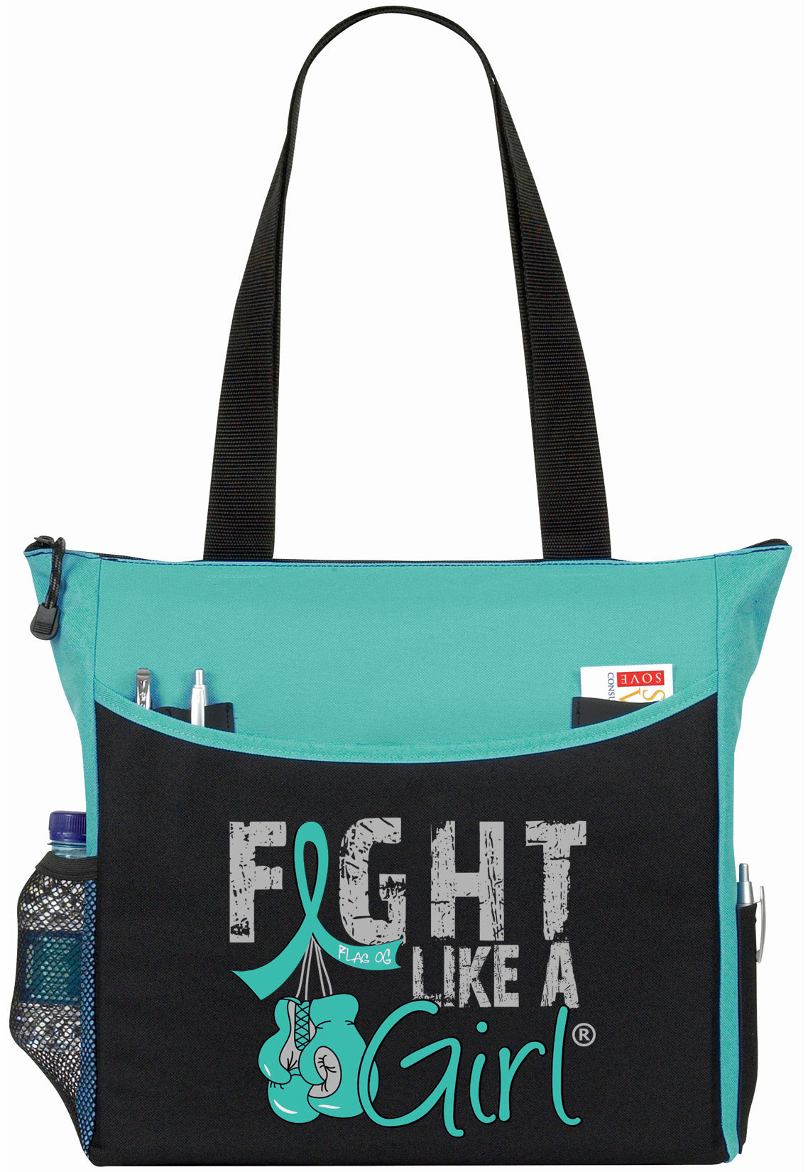 Fight Like a Girl Knockout Dakota Tote Bag - Black w/ Teal (2024 Version)