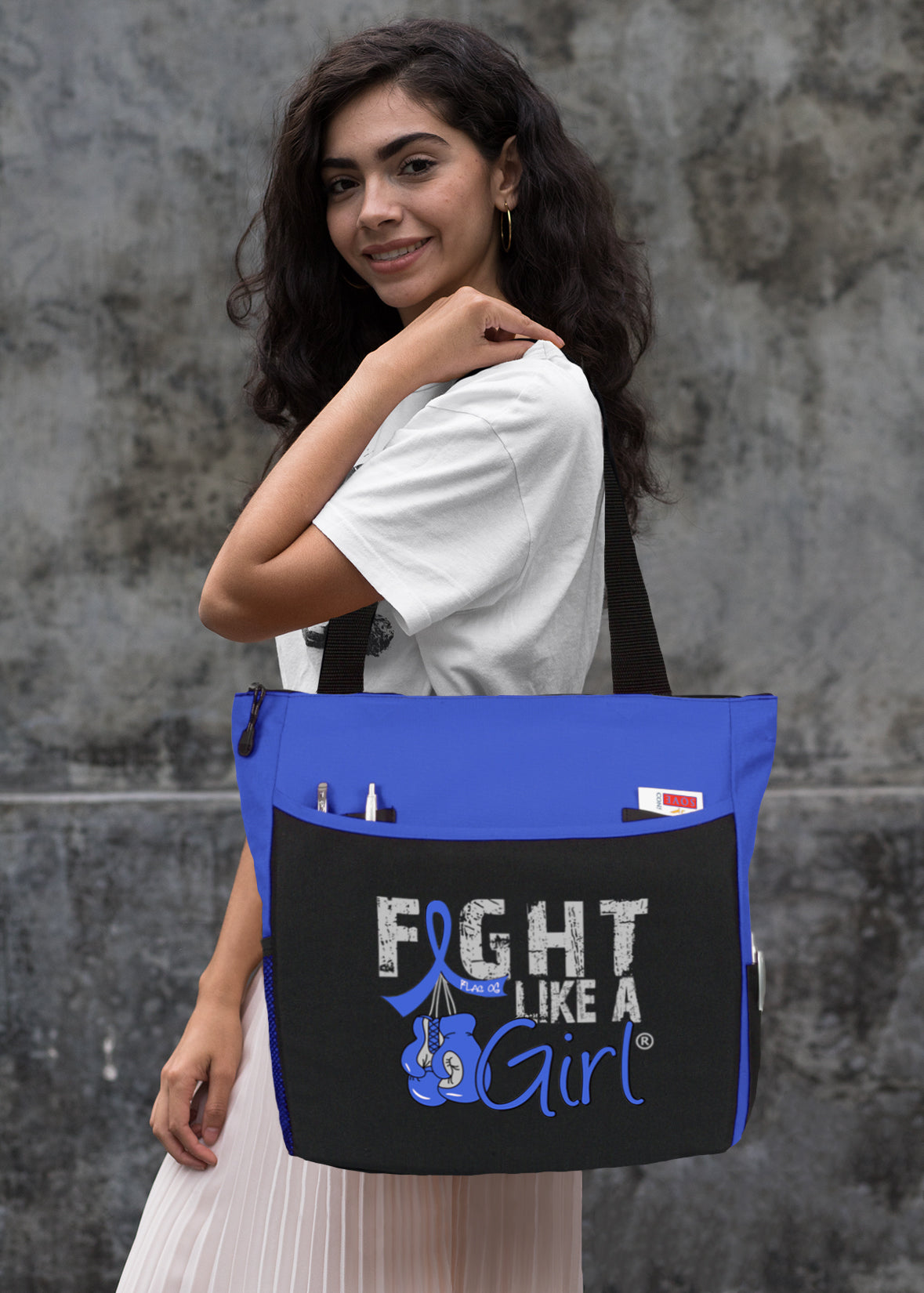 Fight Like a Girl Knockout Dakota Tote Bag - Black w/ Blue (2024 Version)