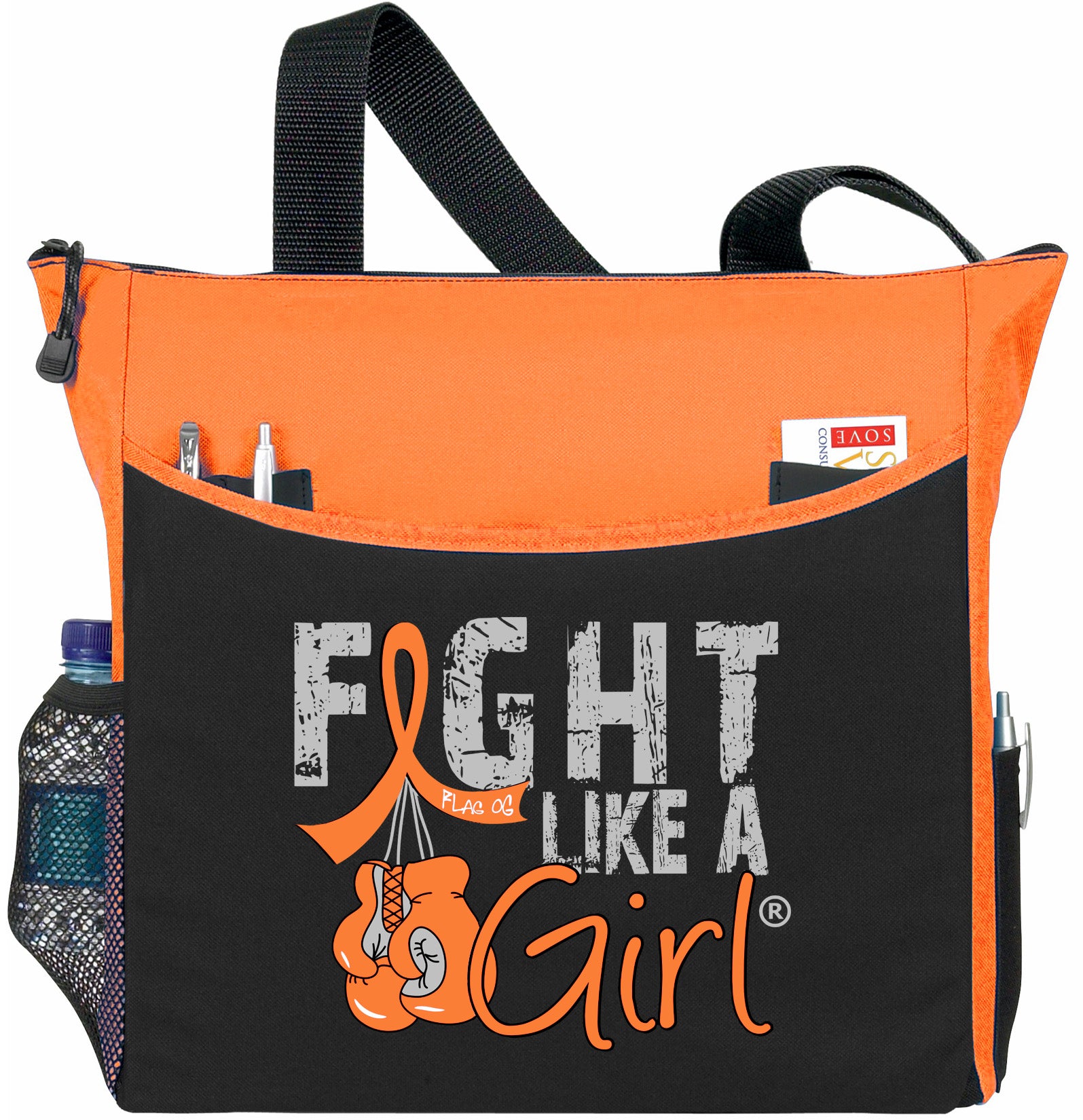 Fight Like a Girl Knockout Dakota Tote Bag - Black w/ Orange (2024 Version)