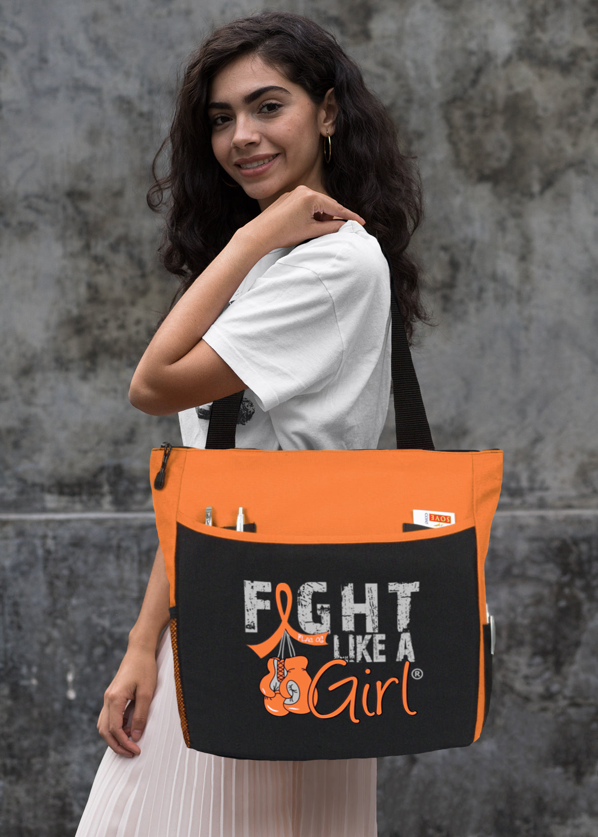 Fight Like a Girl Knockout Dakota Tote Bag - Black w/ Orange (2024 Version)