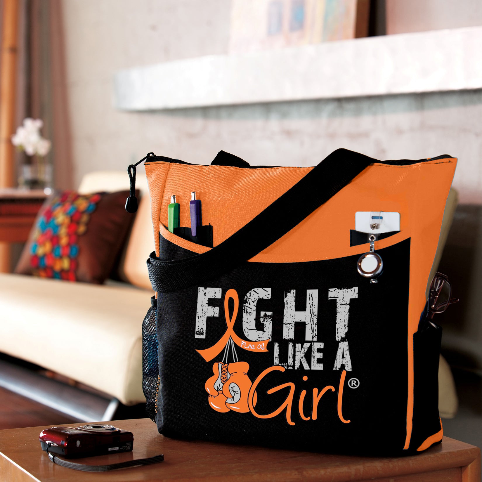 Fight Like a Girl Knockout Dakota Tote Bag - Black w/ Orange (2024 Version)