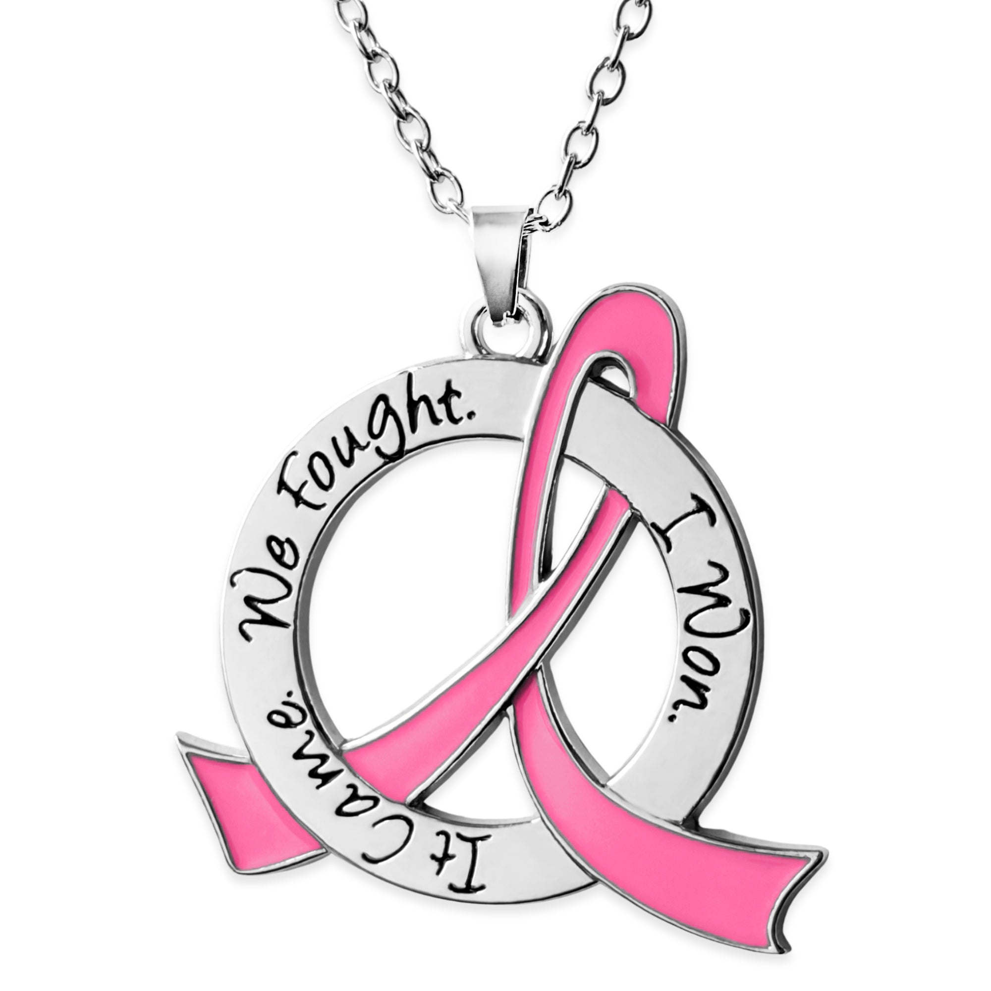 Breast Cancer Survivor Necklace It Came We Fought I Won - Pink
