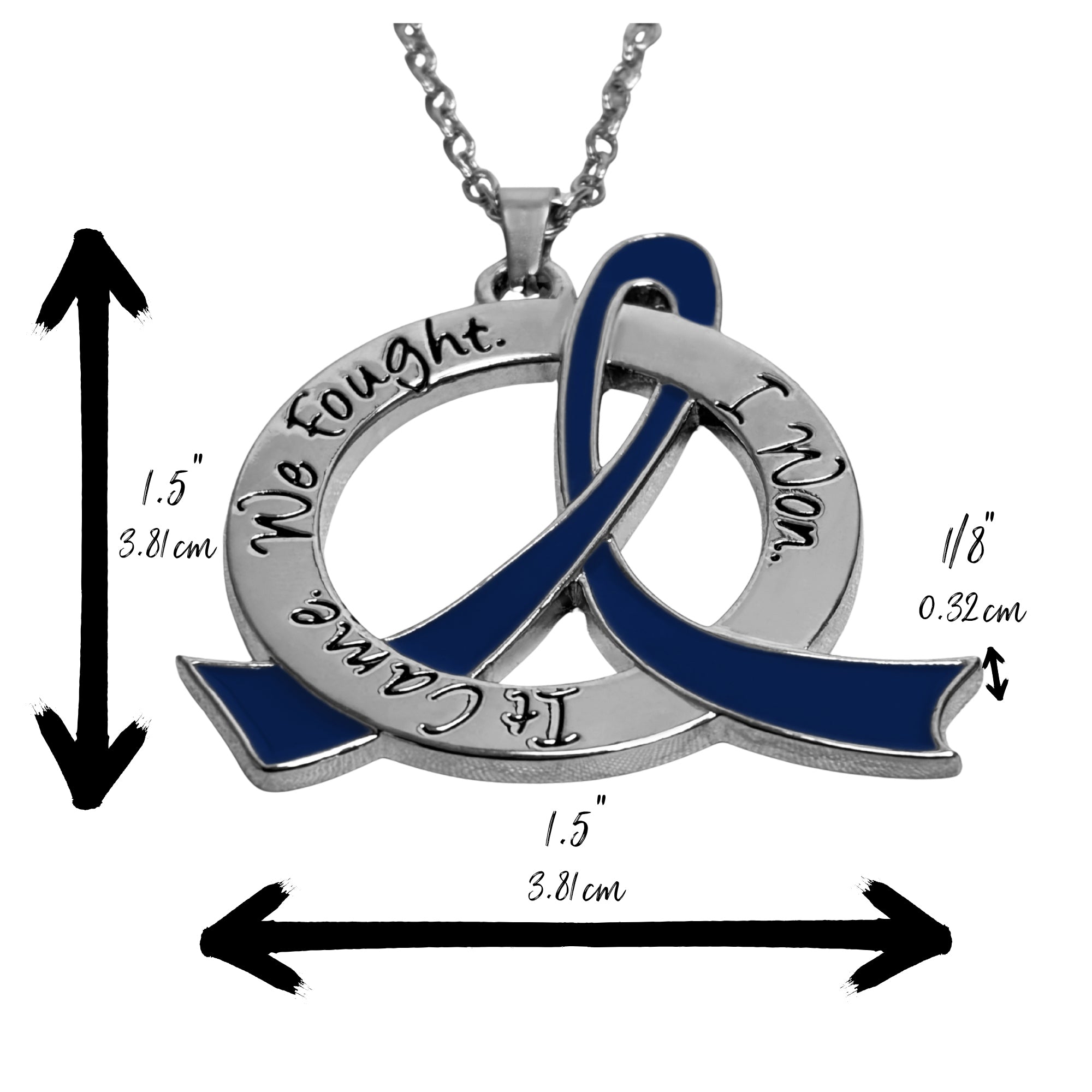 It Came We Fought I Won Awareness Ribbon Necklace - Blue
