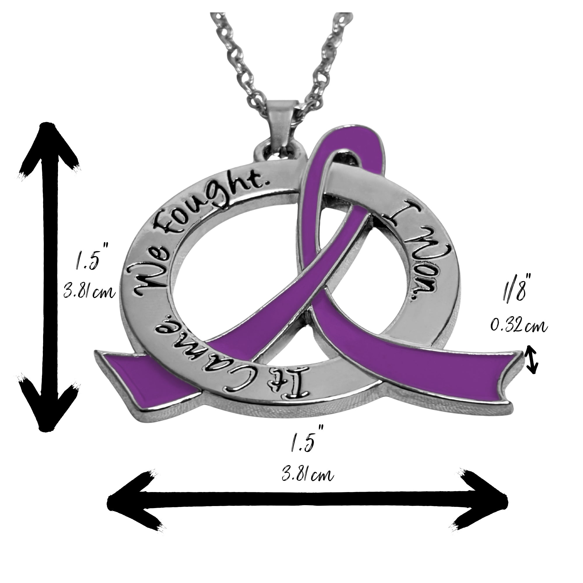 It Came We Fought I Won Awareness Ribbon Necklace - Purple