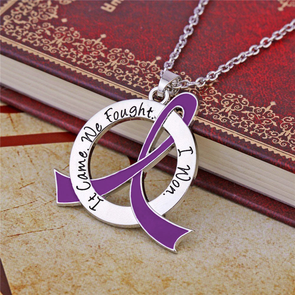 It Came We Fought I Won Awareness Ribbon Necklace - Purple
