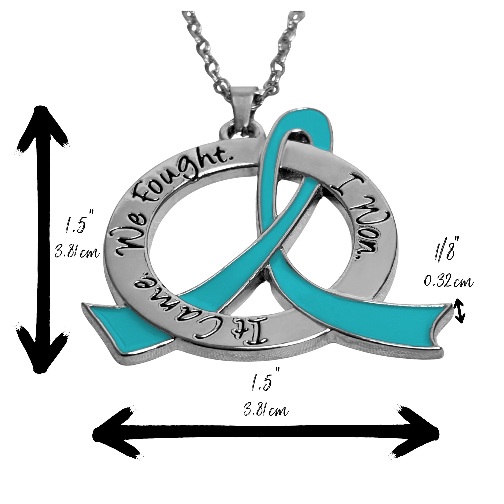 It Came We Fought I Won Awareness Ribbon Necklace - Teal