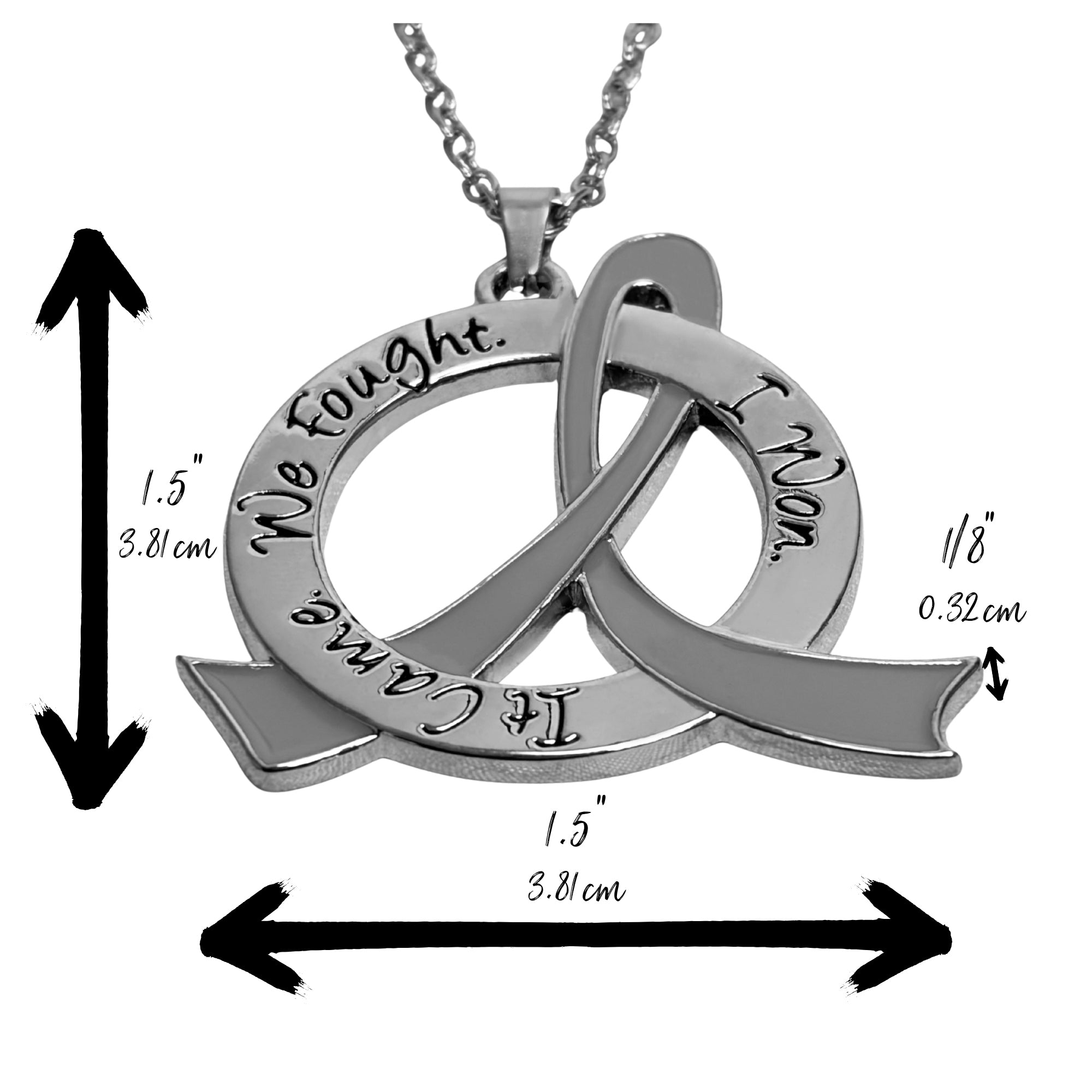 It Came We Fought I Won Awareness Ribbon Necklace - Grey