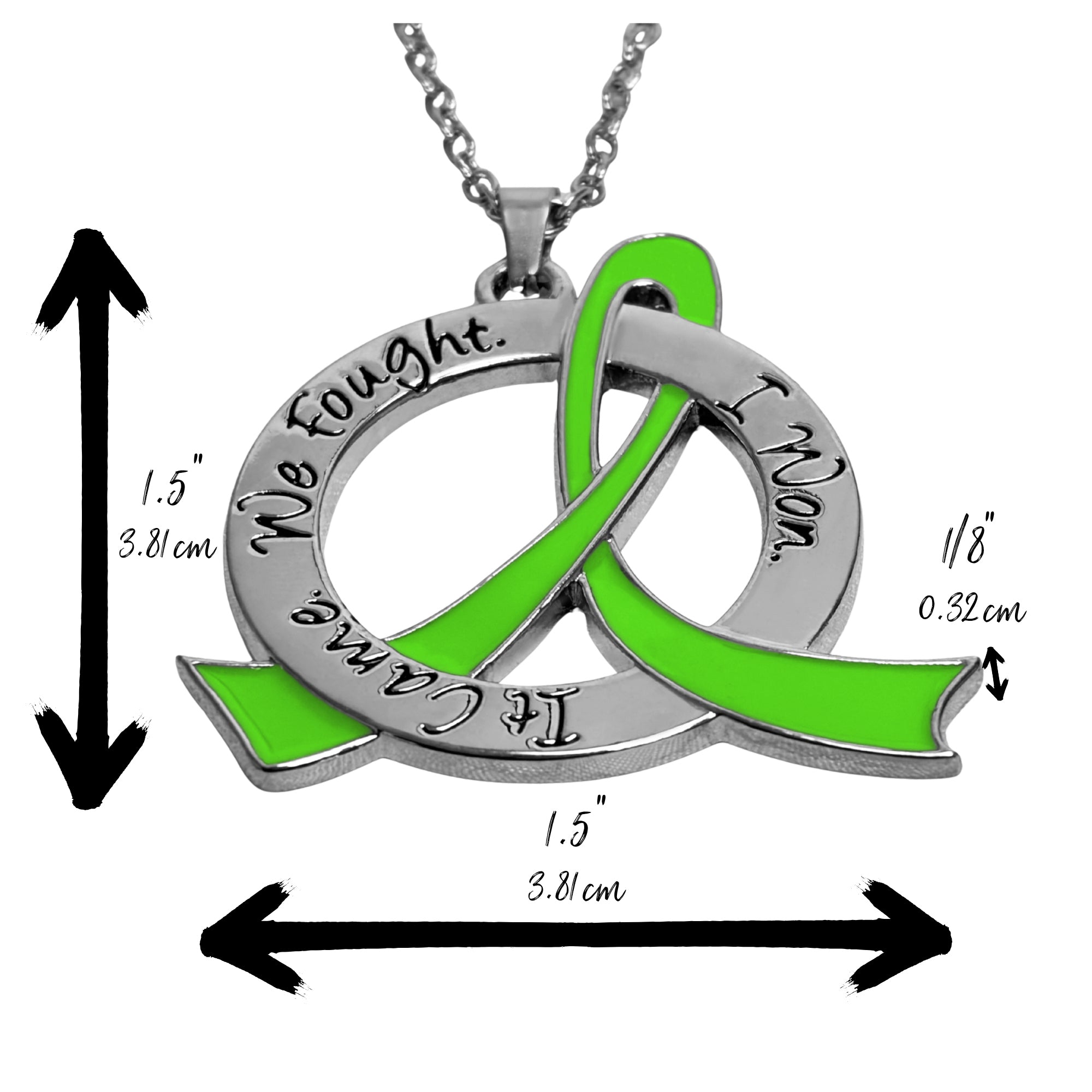 It Came We Fought I Won Awareness Ribbon Necklace - Lime Green
