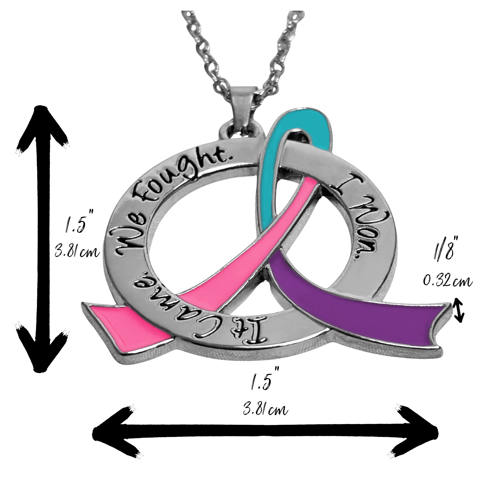 It Came We Fought I Won Awareness Ribbon Necklace - Teal/Purple/Pink