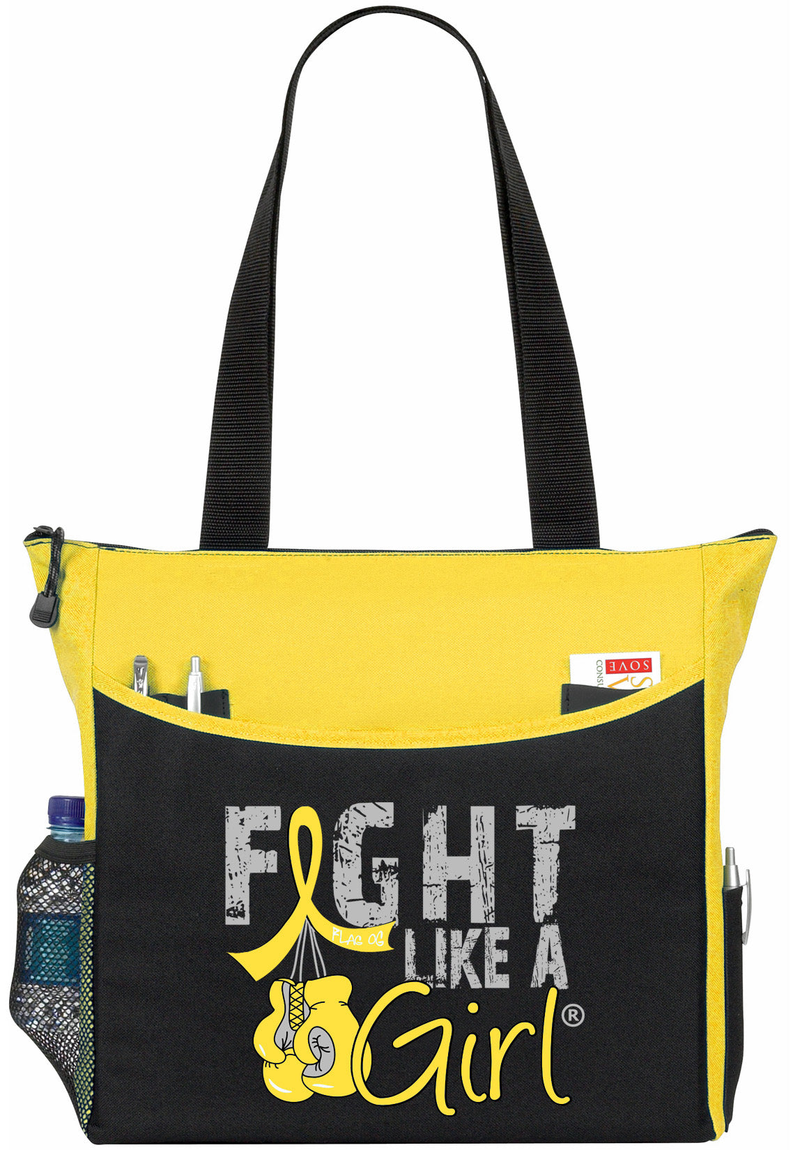 Fight Like a Girl Knockout Dakota Tote Bag - Black w/ Yellow (2024 Version)