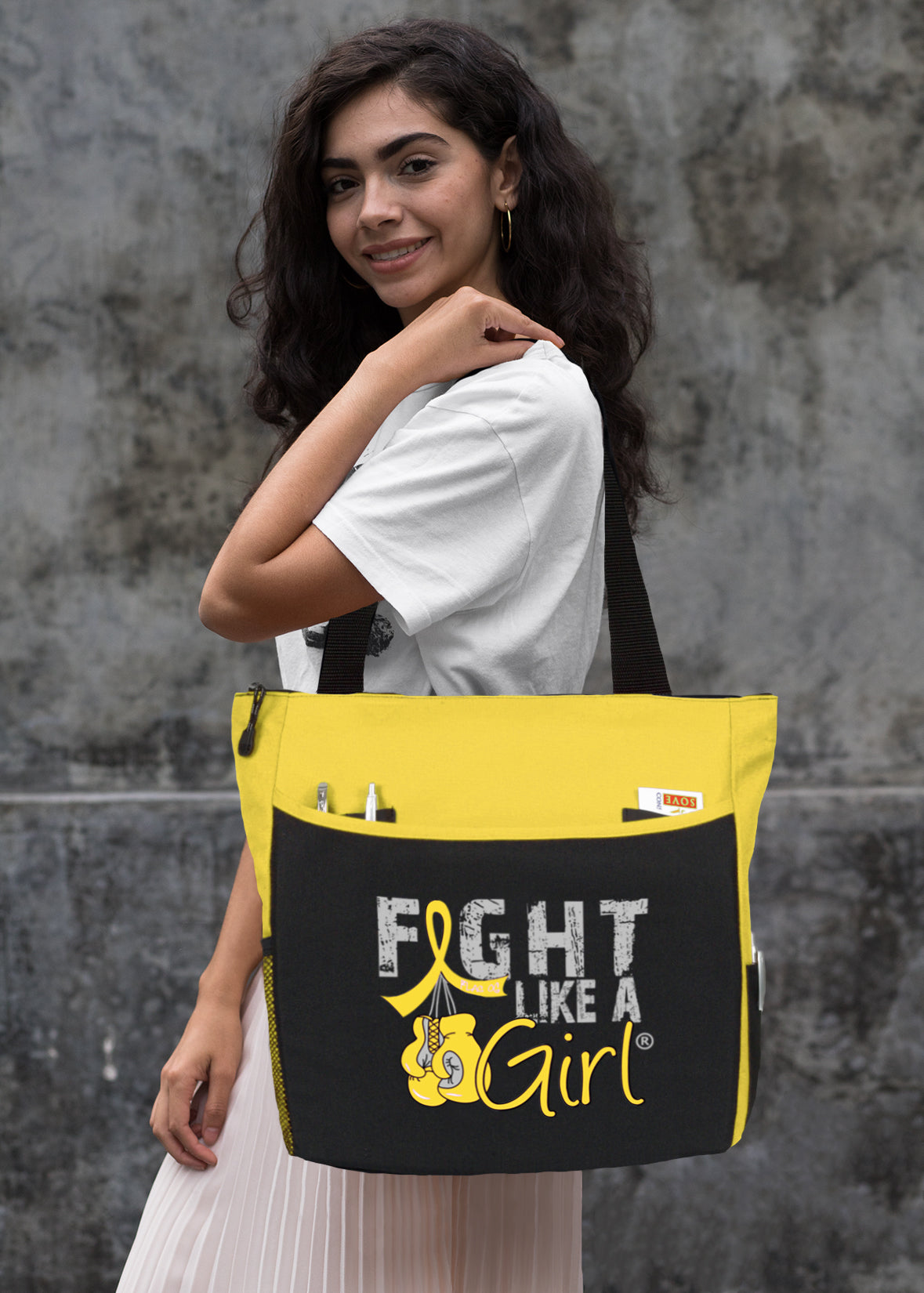 Fight Like a Girl Knockout Dakota Tote Bag - Black w/ Yellow (2024 Version)