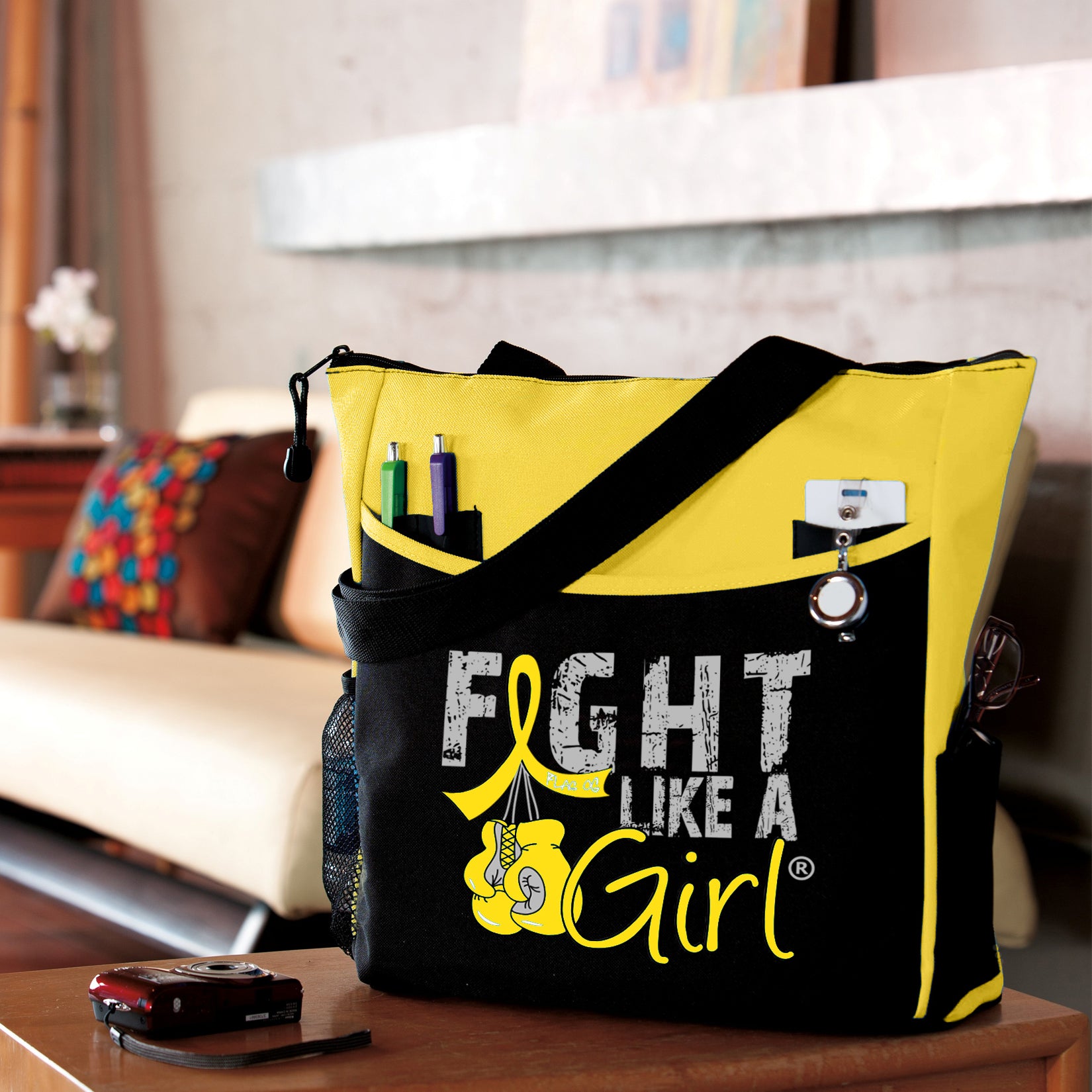 Fight Like a Girl Knockout Dakota Tote Bag - Black w/ Yellow (2024 Version)
