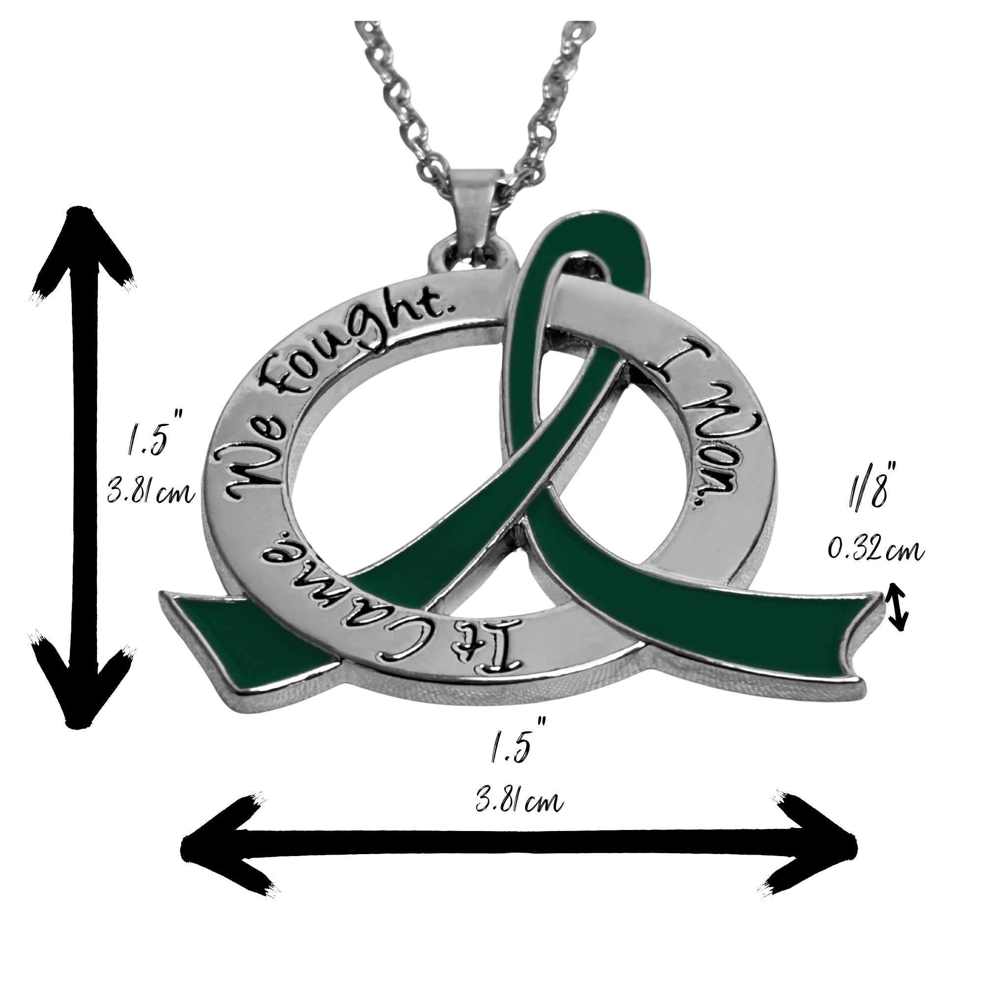 It Came We Fought I Won Awareness Ribbon Necklace - Emerald Green