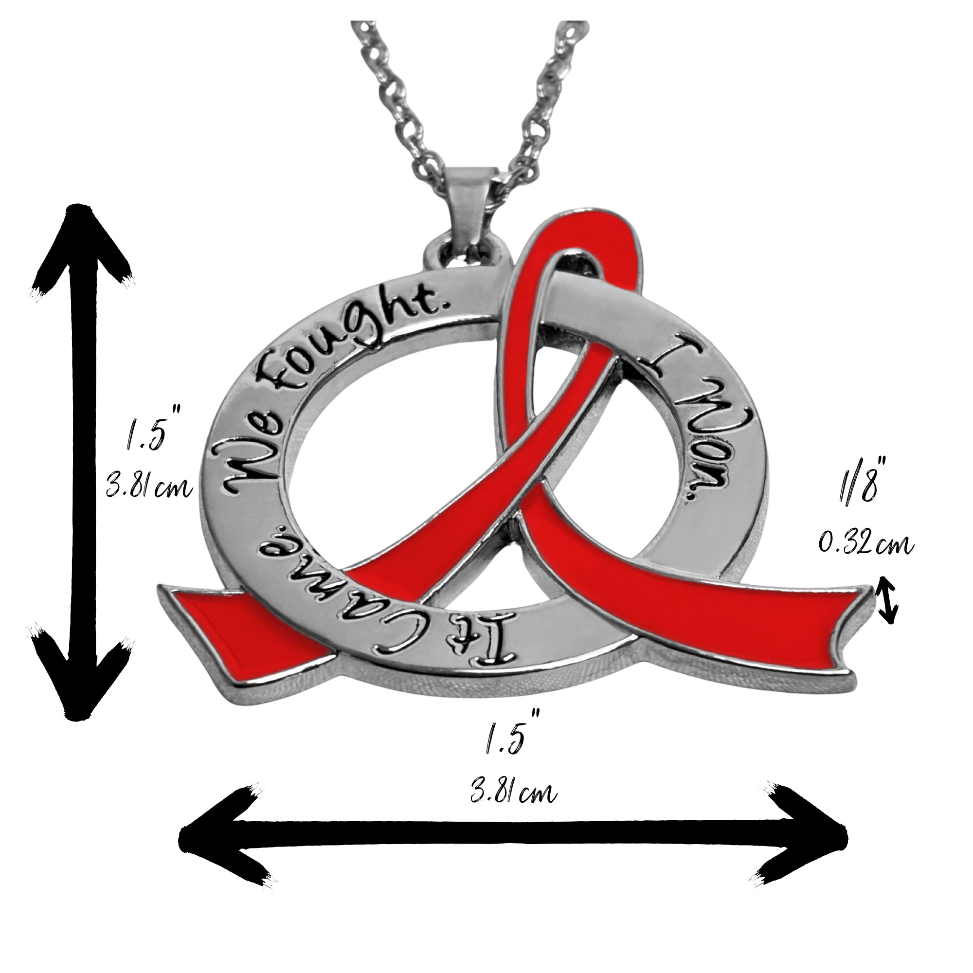 It Came We Fought I Won Awareness Ribbon Necklace - Red