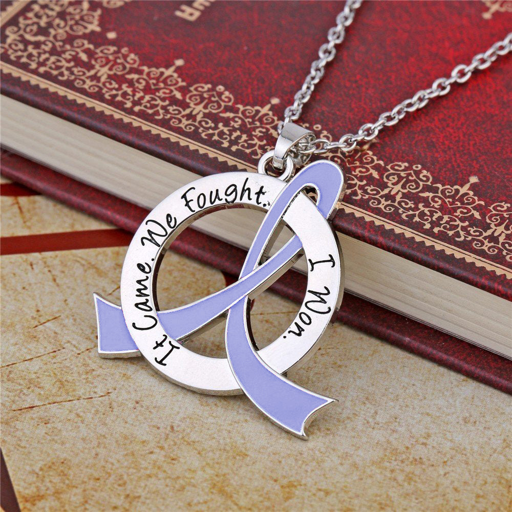 It Came We Fought I Won Awareness Ribbon Necklace - Periwinkle
