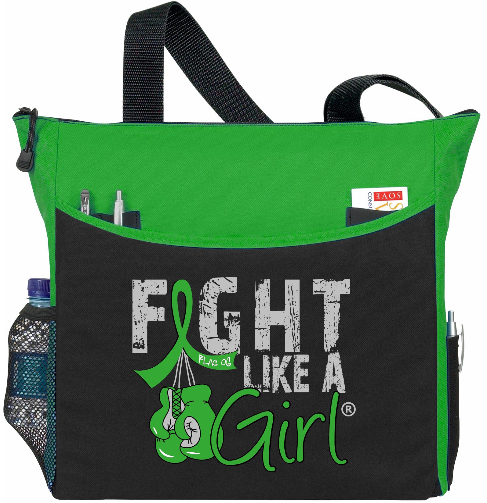 Fight Like a Girl Knockout Dakota Tote Bag - Black w/ Green (2024 Version)