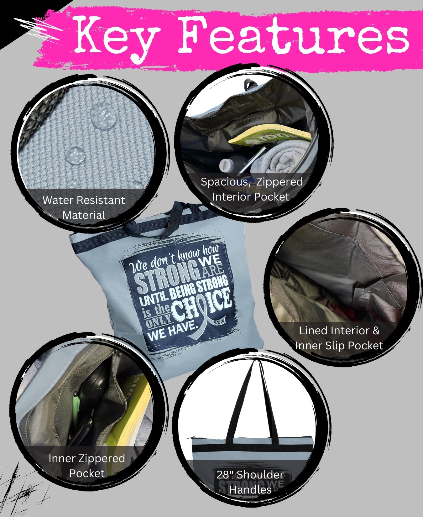 How Strong We Are Darcey Tote Bag - Grey