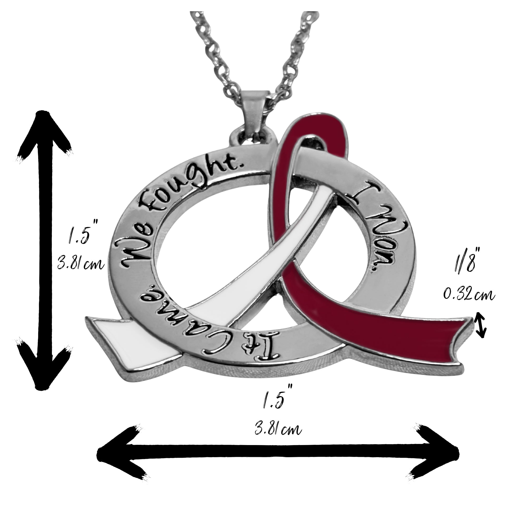 It Came We Fought I Won Awareness Ribbon Necklace - Burgundy/White
