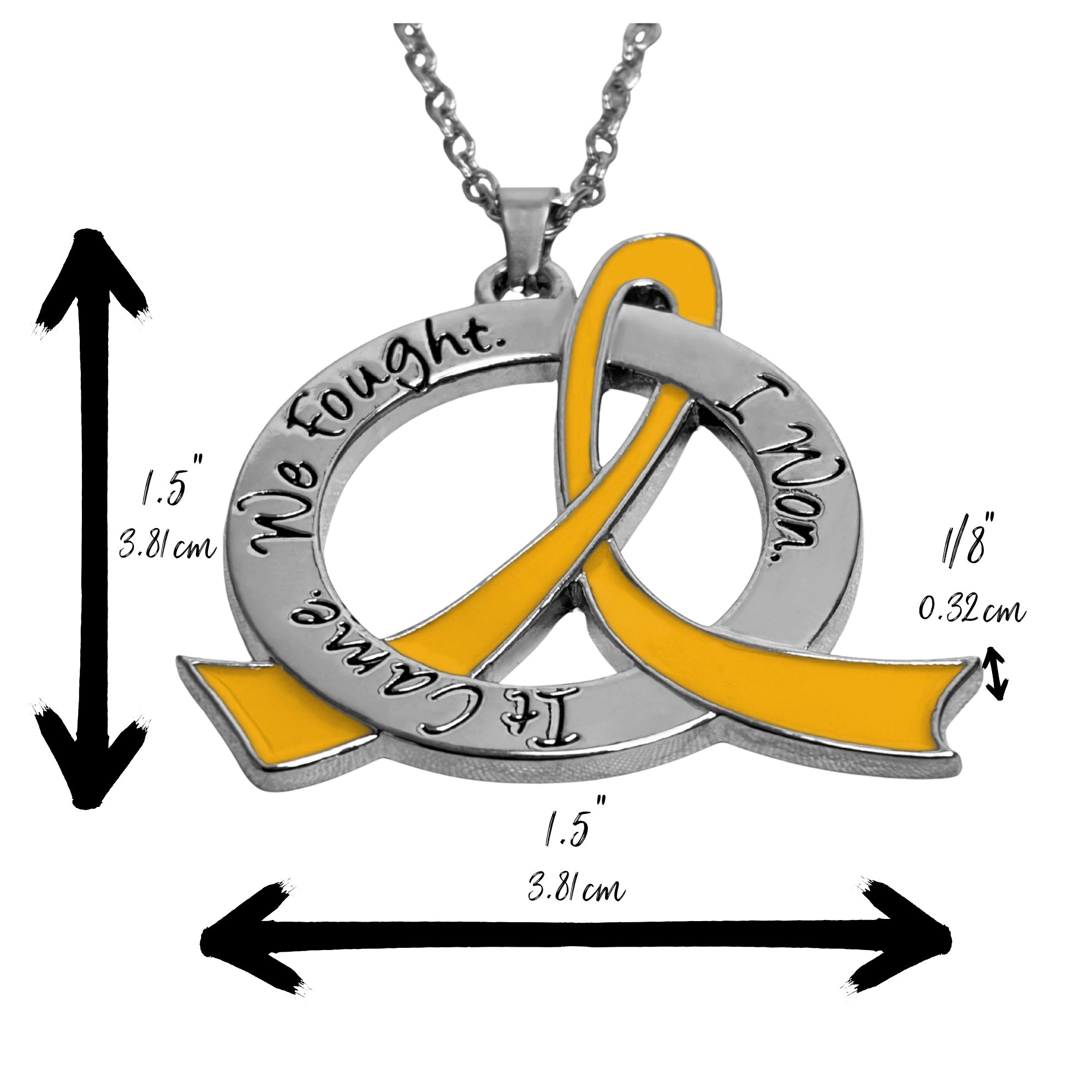 It Came We Fought I Won Awareness Ribbon Necklace - Gold