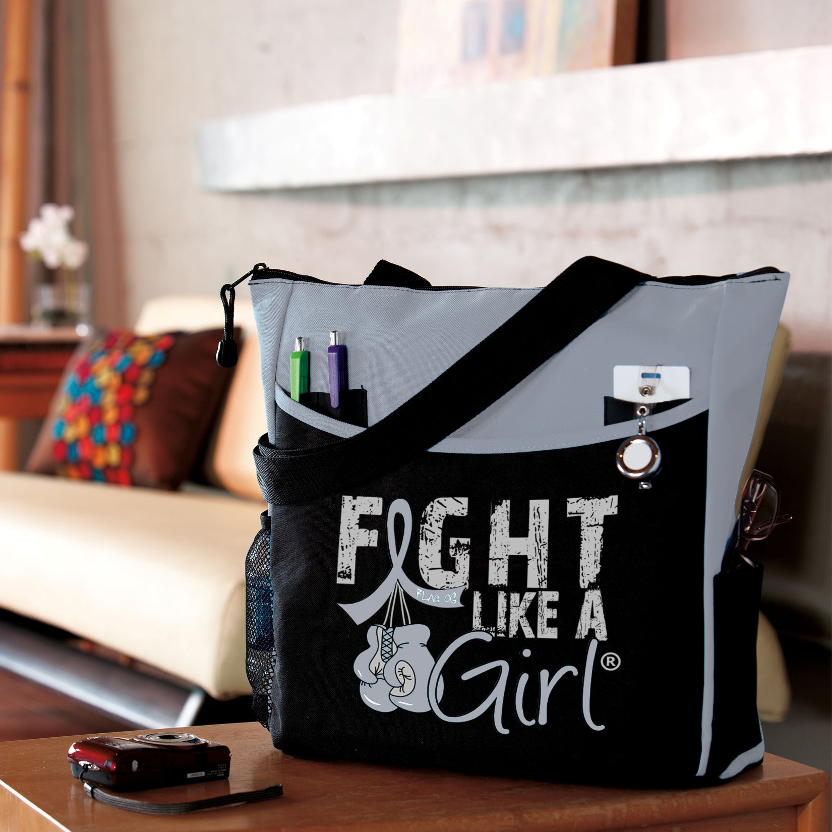 Fight Like a Girl Knockout Dakota Tote Bag - Black w/ Grey (2024 Version)