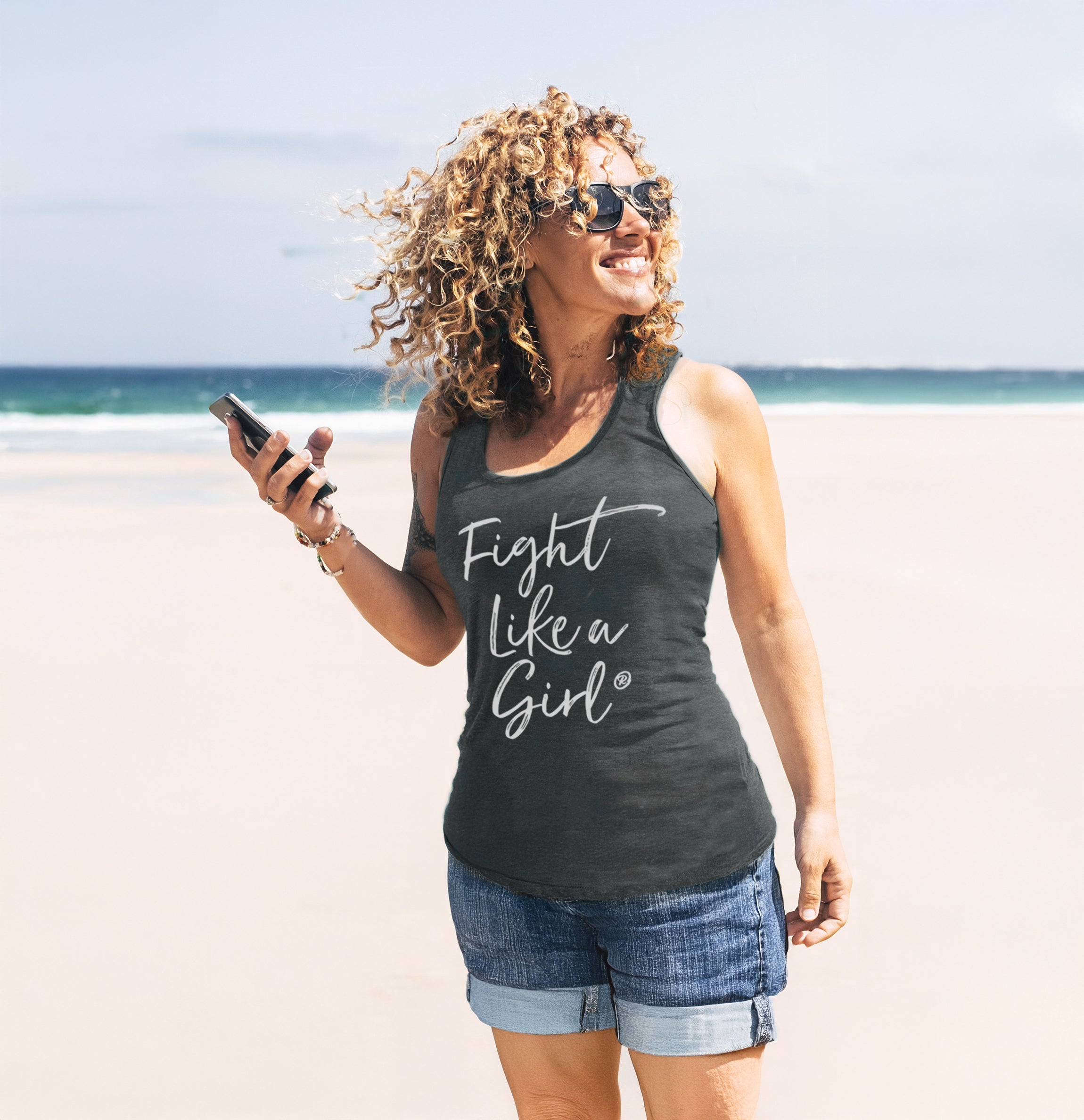 Fight Like a Girl Script Women's Racerback Tank Top - Black Frost