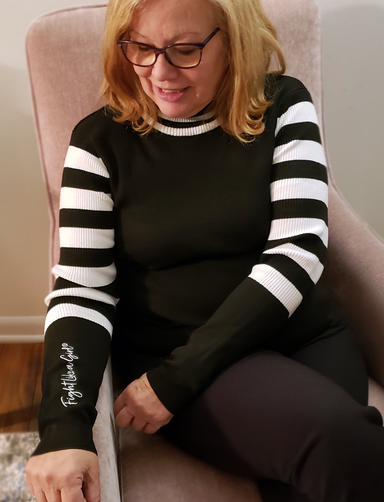 Fight Like a Girl Script Women's Mock Neck Sweater - Black