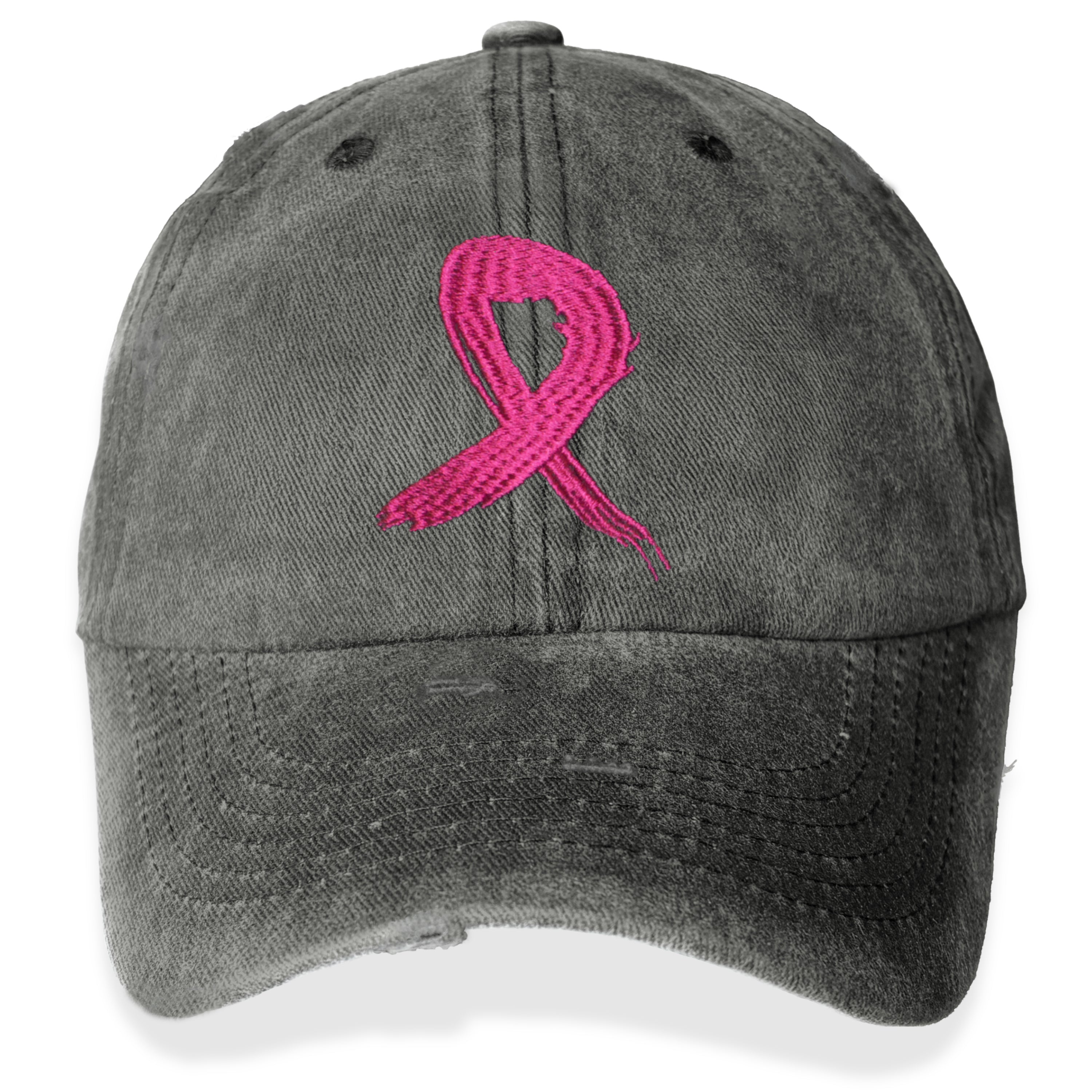 Grunge Ribbon Embroidered Cap - Washed Black (Distressed) w/ Pink