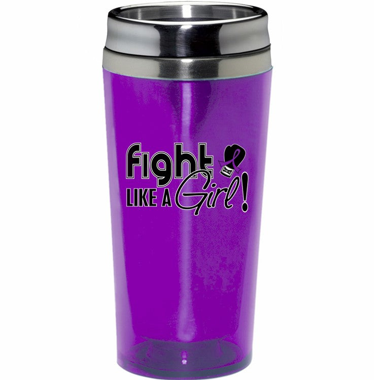 Fight Like a Girl Travel Tumbler w/ Purple Ribbon for Lupus