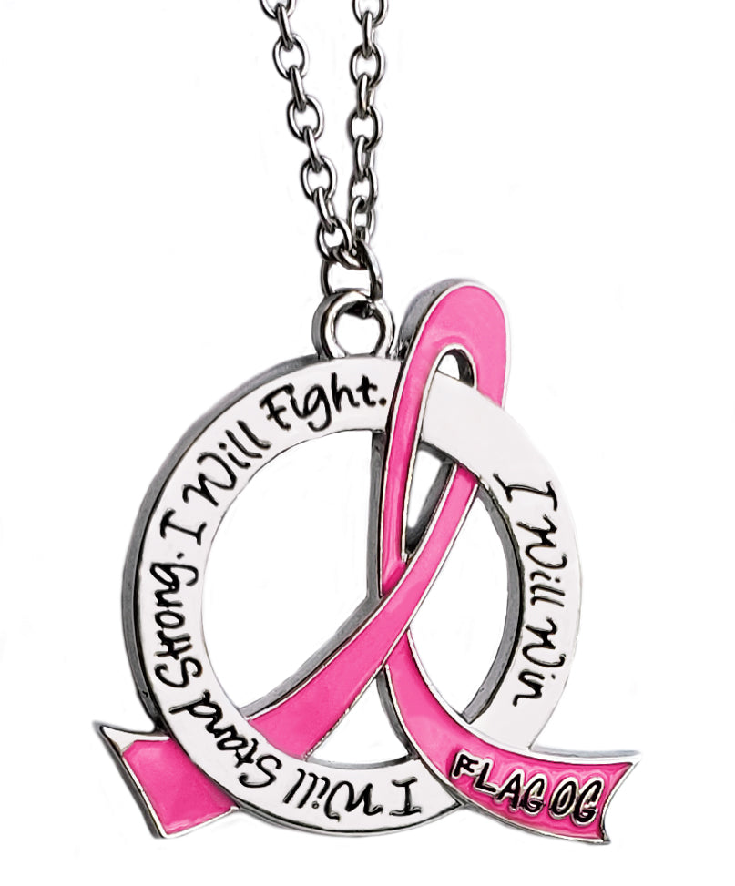 I Will Stand Strong Awareness Ribbon Necklace - Pink