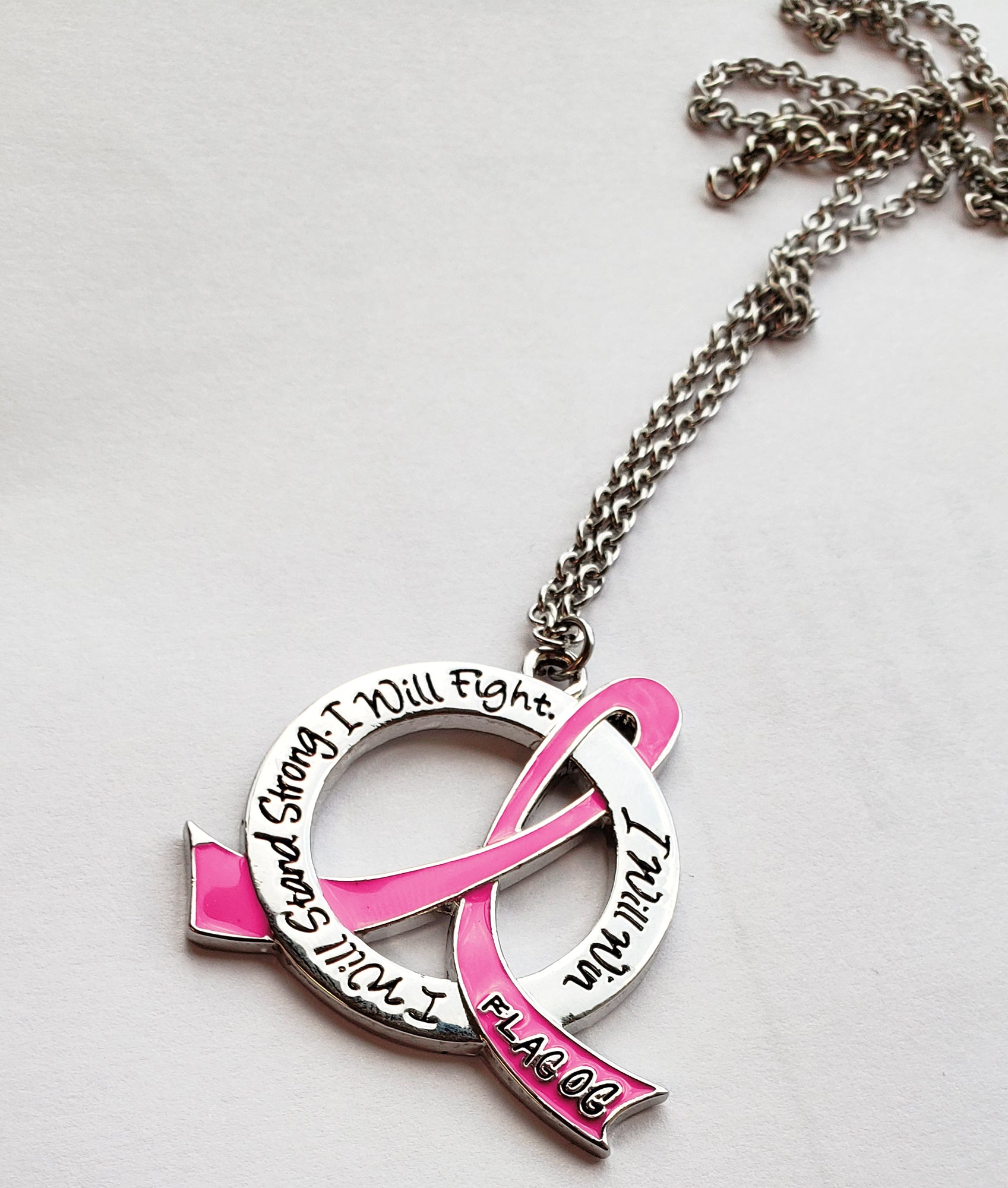I Will Stand Strong Awareness Ribbon Necklace - Pink