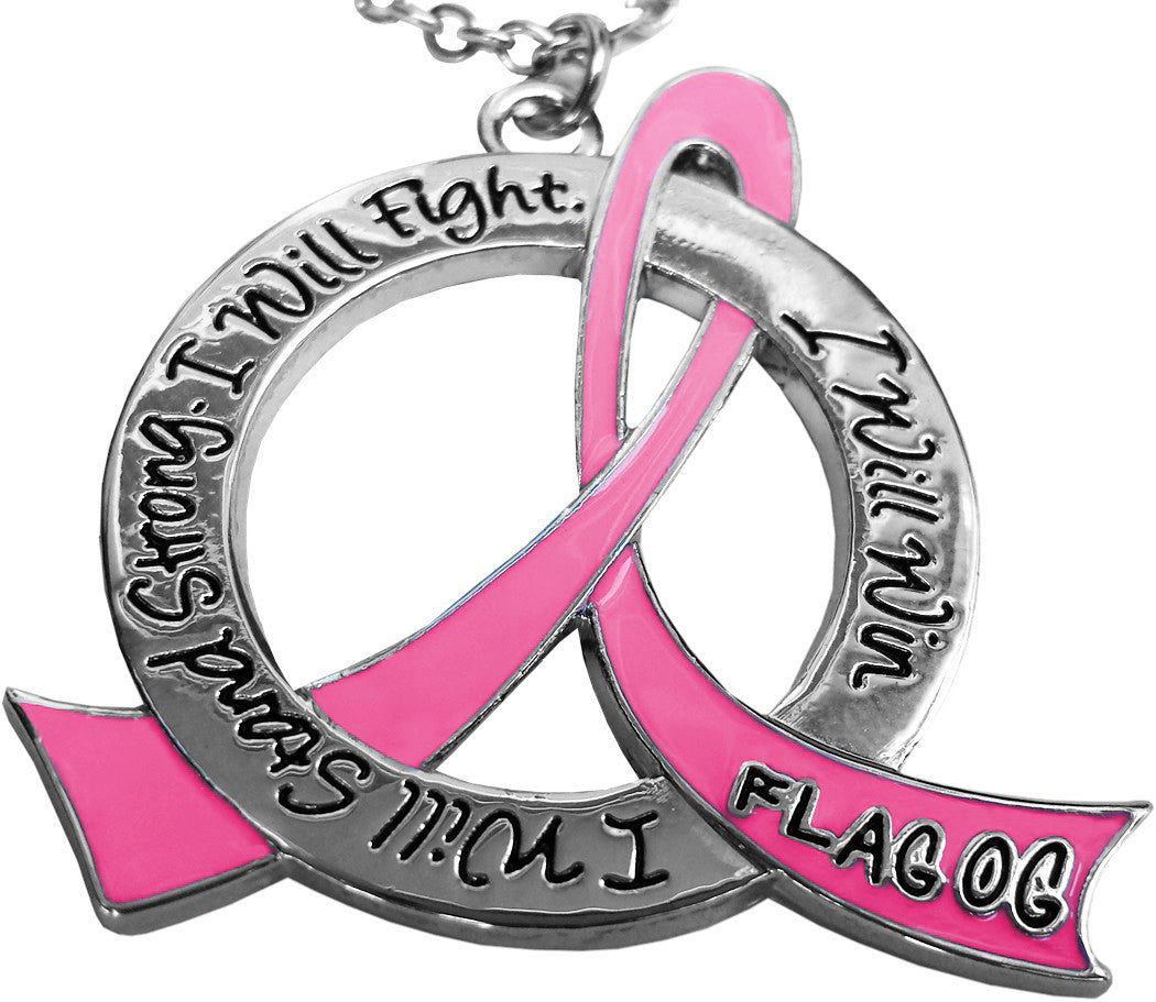 I Will Stand Strong Awareness Ribbon Necklace - Pink