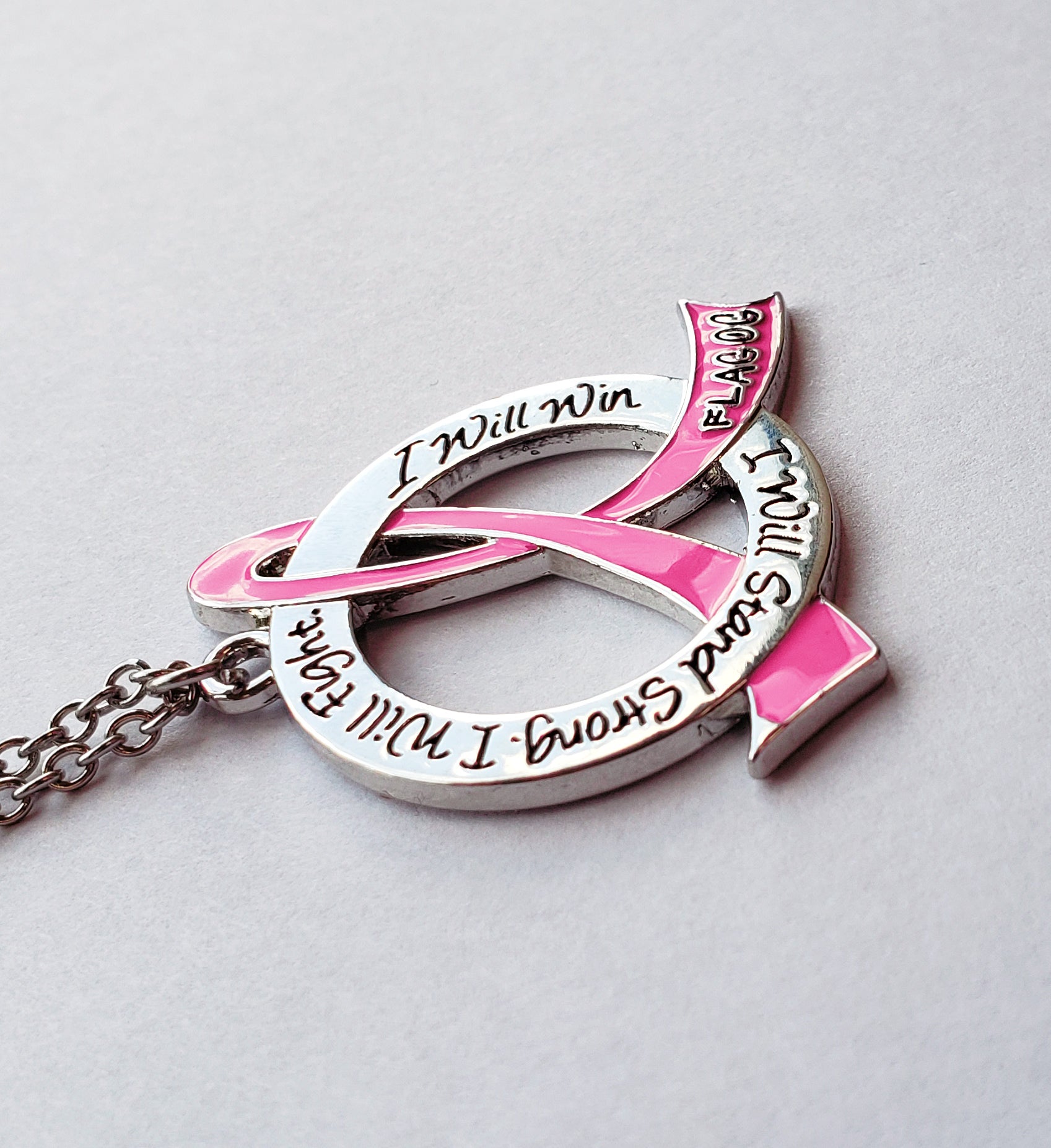 I Will Stand Strong Awareness Ribbon Necklace - Pink