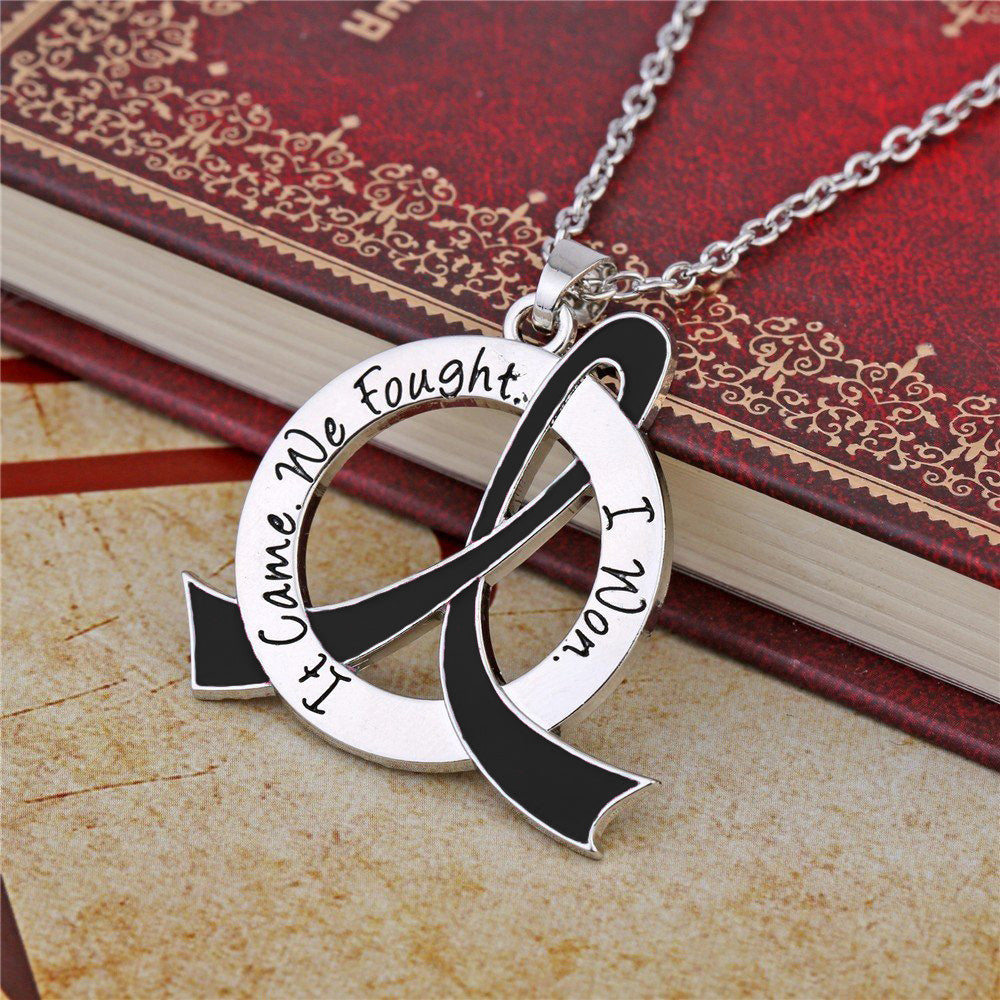 It Came We Fought I Won Awareness Ribbon Necklace - Black