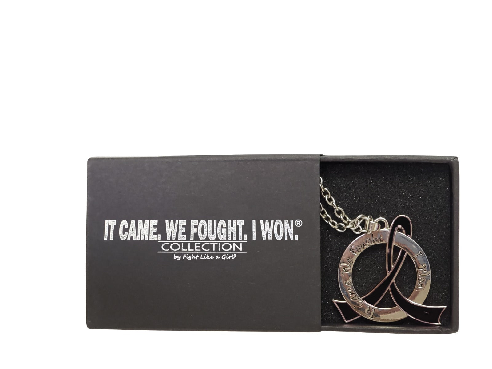 It Came We Fought I Won Awareness Ribbon Necklace - Black