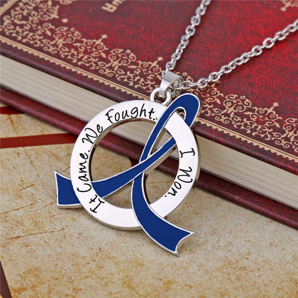 It Came We Fought I Won Awareness Ribbon Necklace - Blue