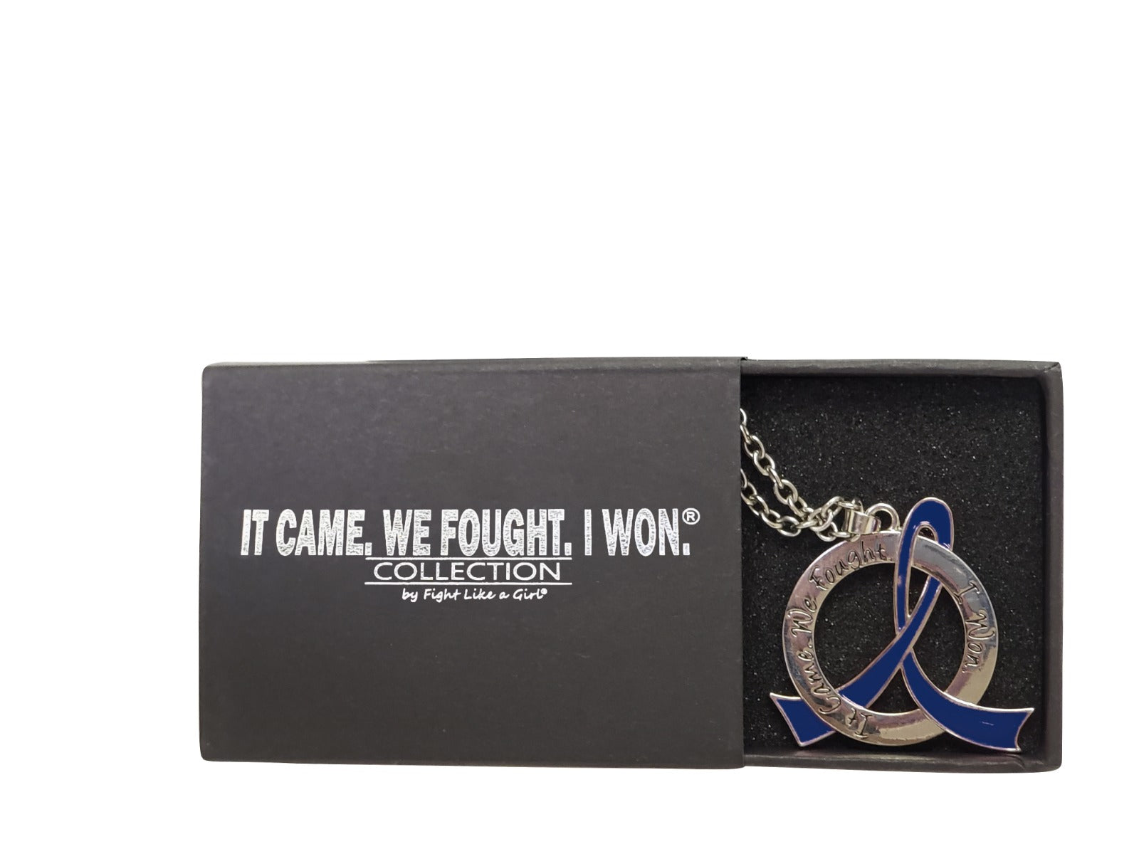 It Came We Fought I Won Awareness Ribbon Necklace - Blue