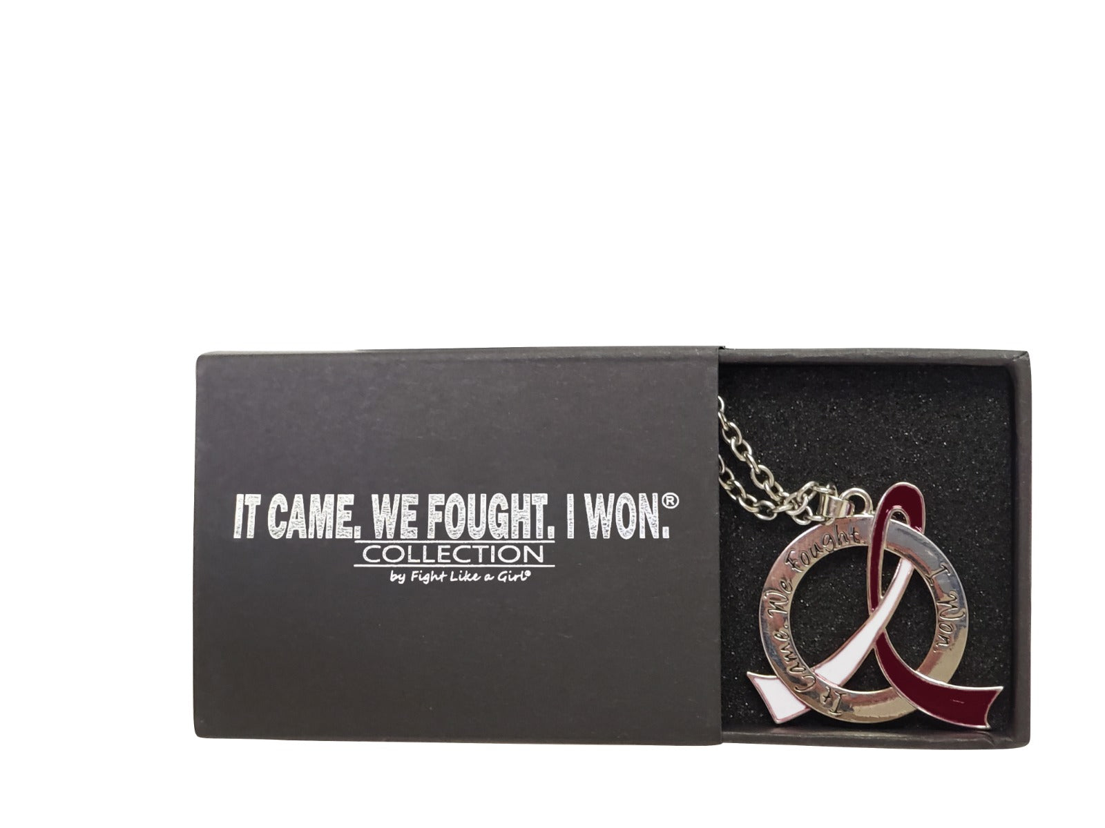 It Came We Fought I Won Awareness Ribbon Necklace - Burgundy/White