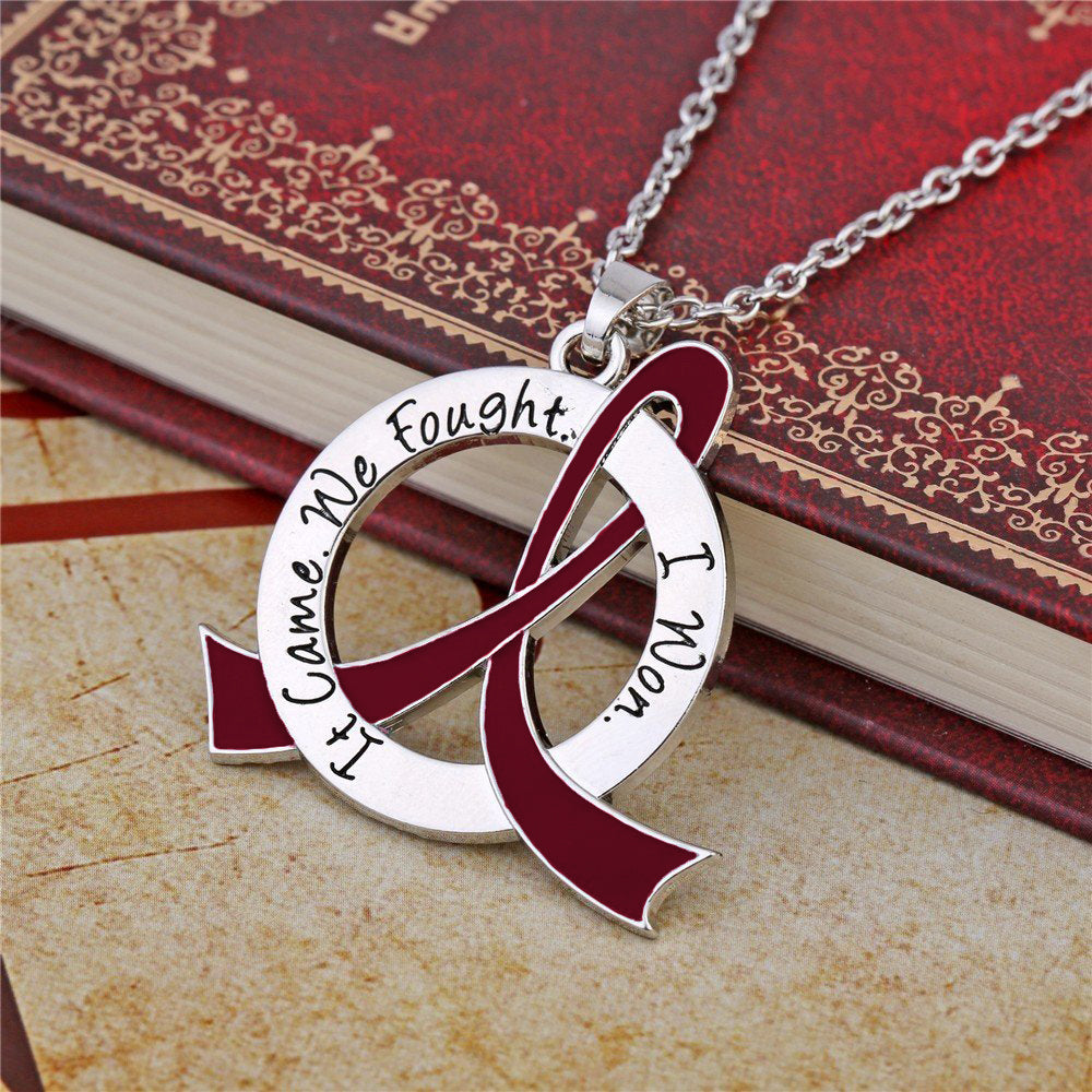 It Came We Fought I Won Awareness Ribbon Necklace - Burgundy