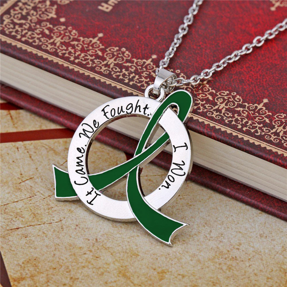 It Came We Fought I Won Awareness Ribbon Necklace - Emerald Green