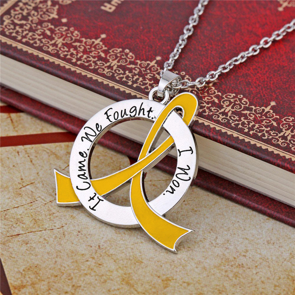 It Came We Fought I Won Awareness Ribbon Necklace - Gold
