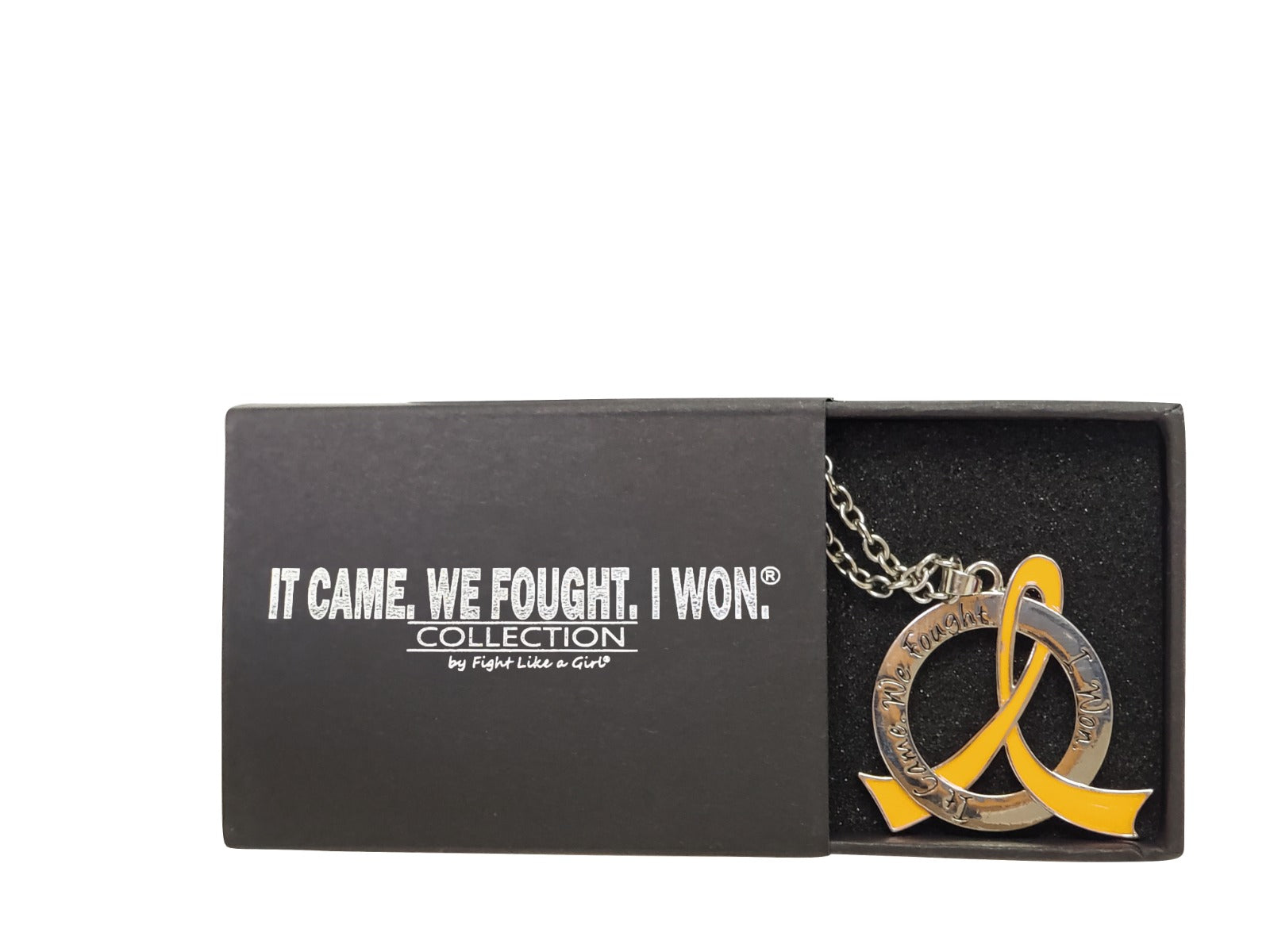 It Came We Fought I Won Awareness Ribbon Necklace - Gold