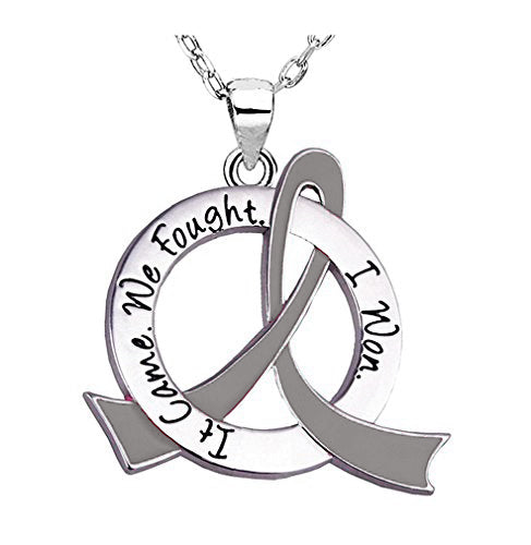 "It Came. We Fought. I Won." Survivor Necklace w/ Grey Ribbon For Brain Cancer, Tumor, Diabetes, Parkinson’s Disease