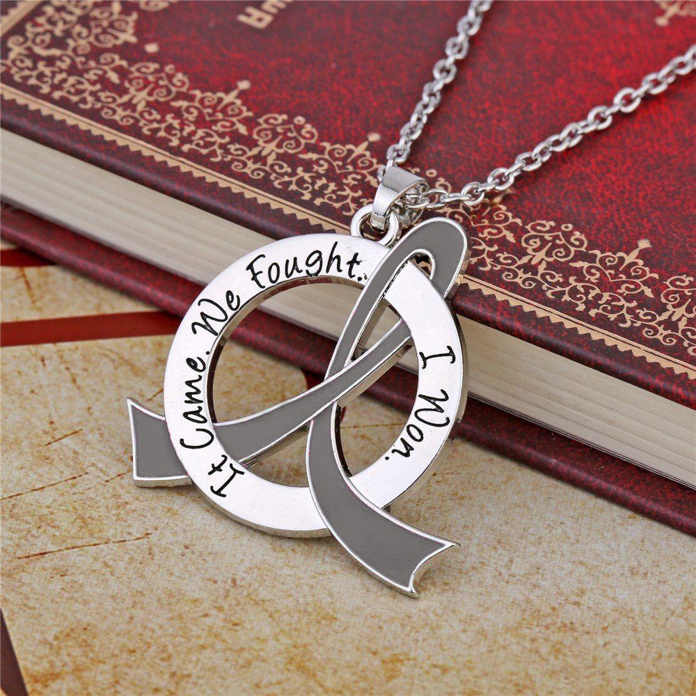 It Came We Fought I Won Awareness Ribbon Necklace - Grey